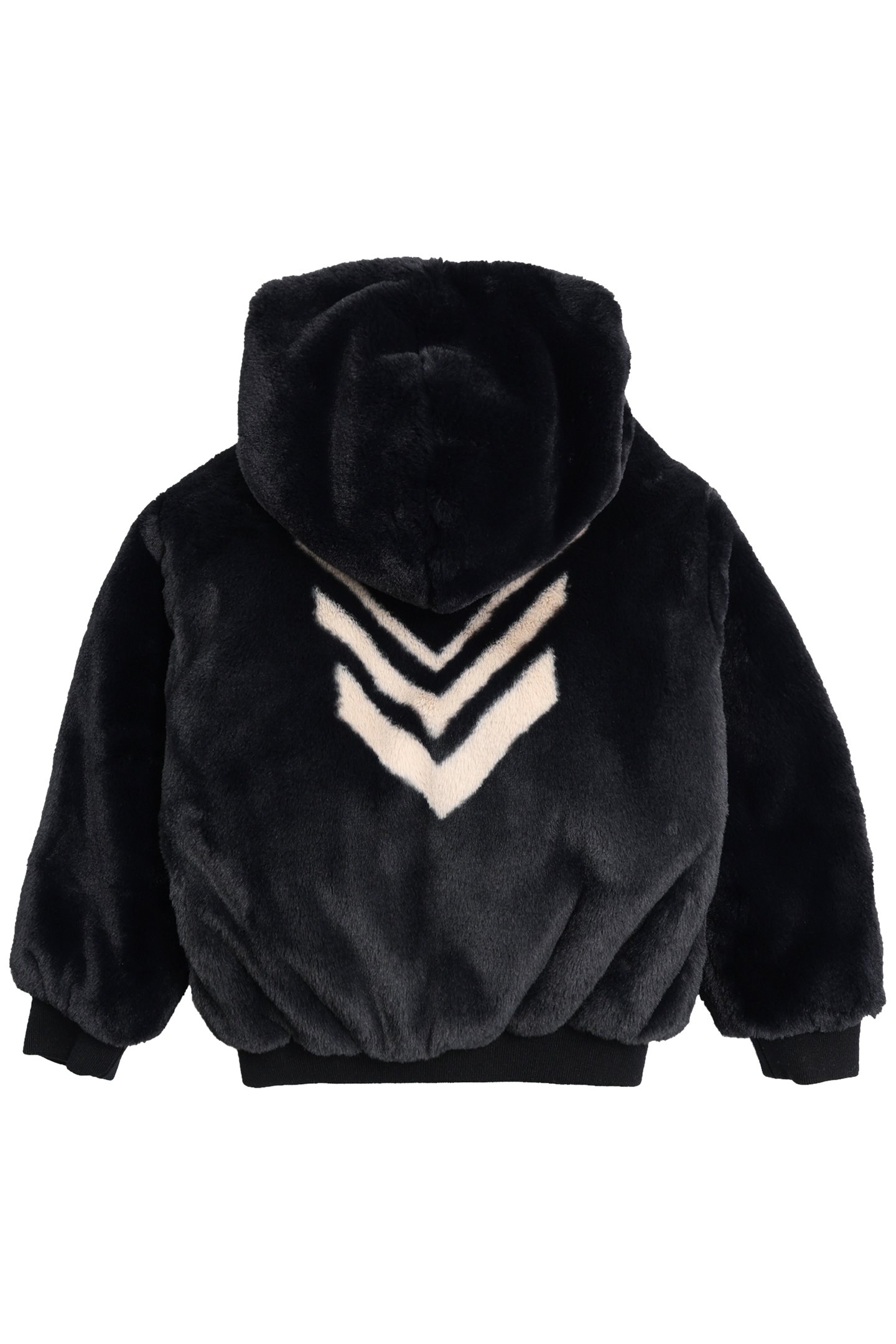 GIRL'S BLACK HOODED SHERPA MAXI HERRINGBONE BACK JACKET 2