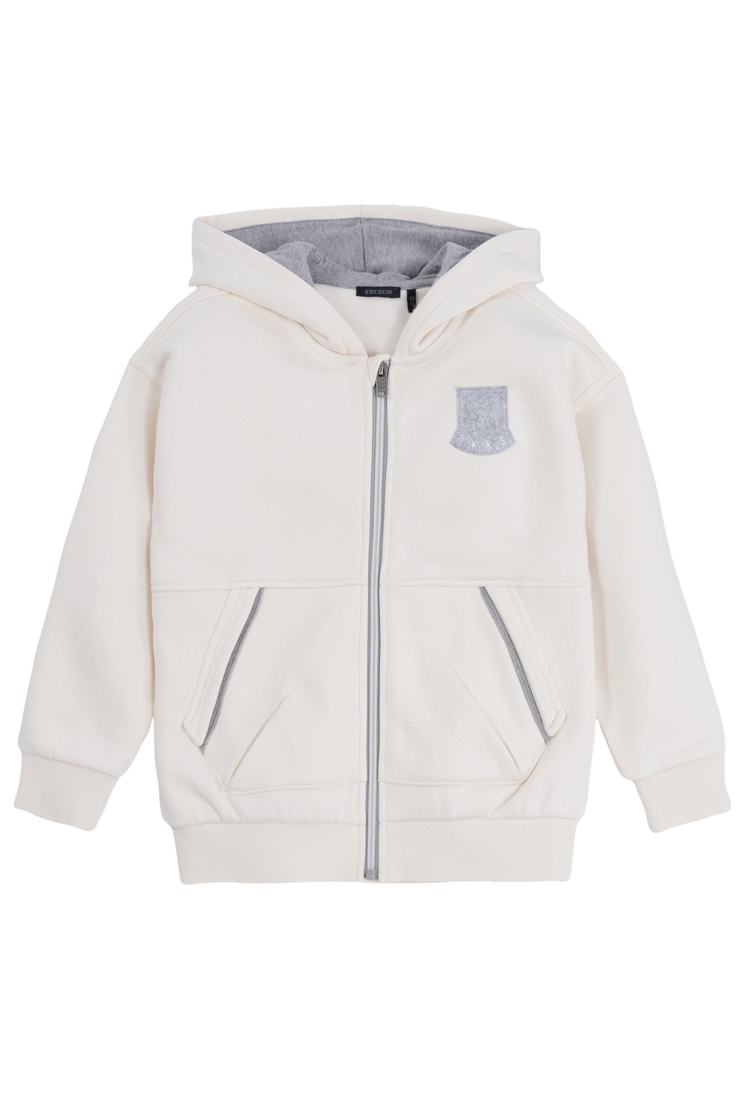 BOY'S ZIPPED ECRU CARDIGAN WITH GREY DETAILS 1