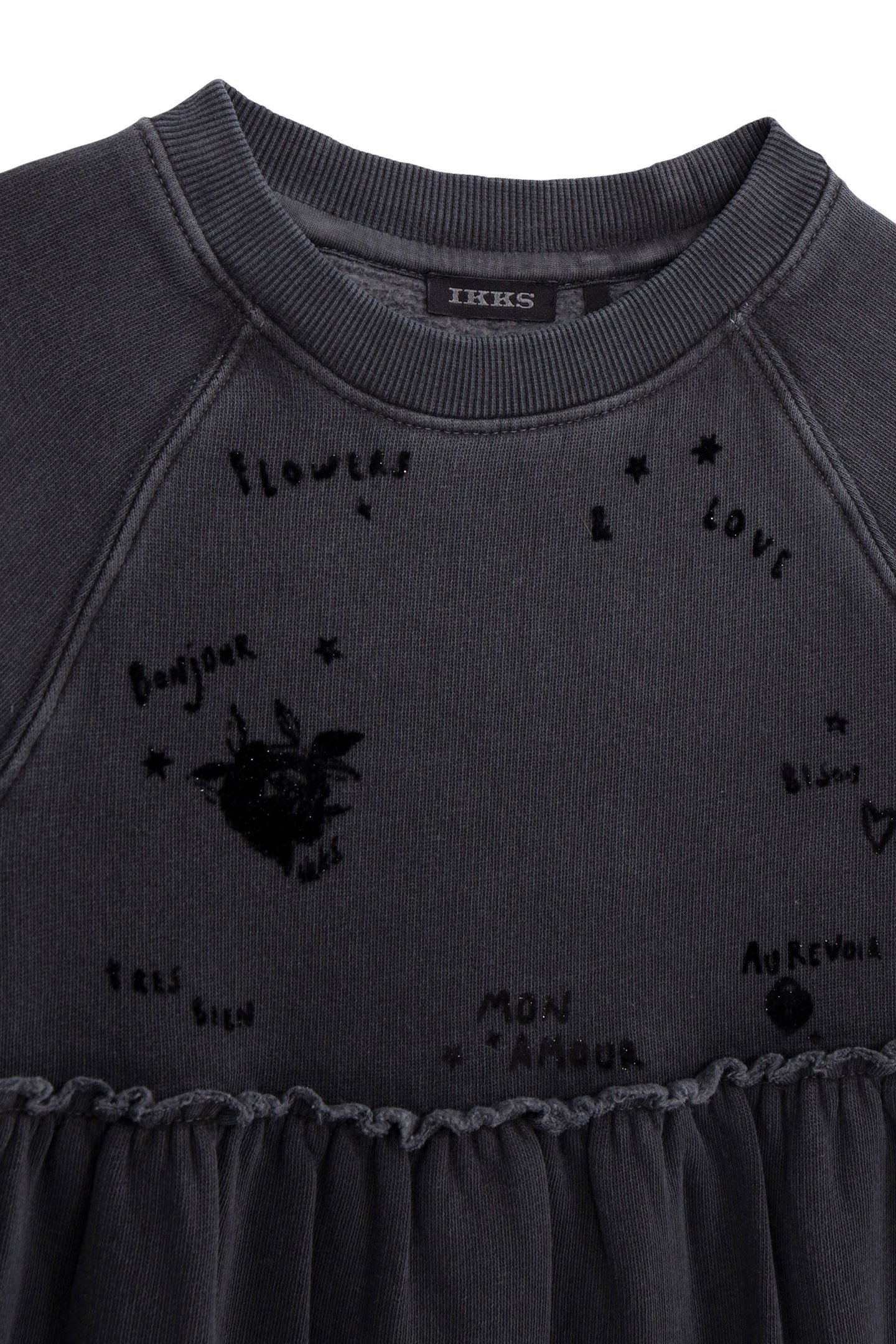 GIRL'S GREY ORGANIC COTTON VELVET SLOGANS SWEATSHIRT DRESS 3