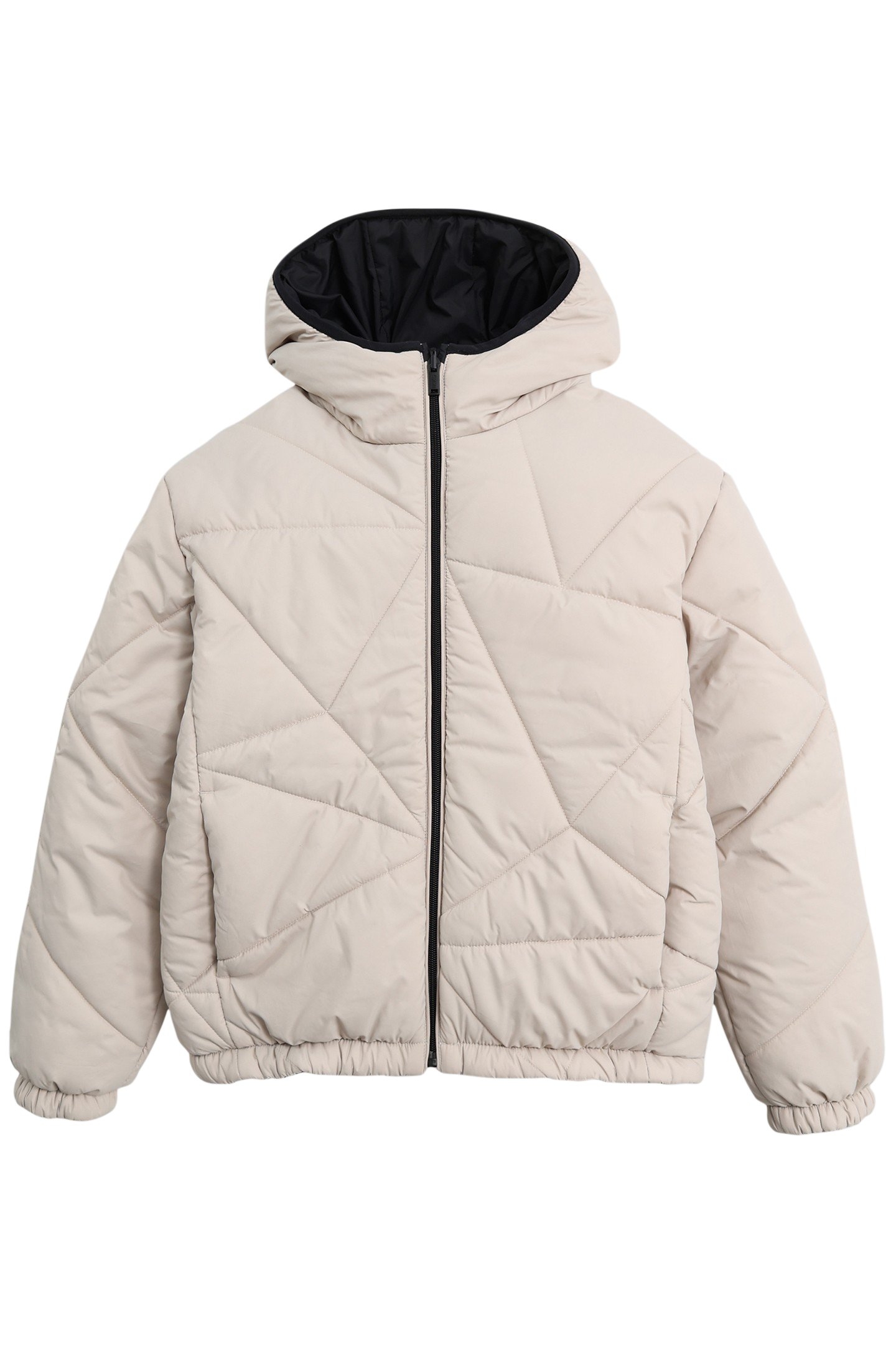 BEIGE AND BLACK QUILTED REVERSIBLE DOWN JACKET FOR BOYS 1