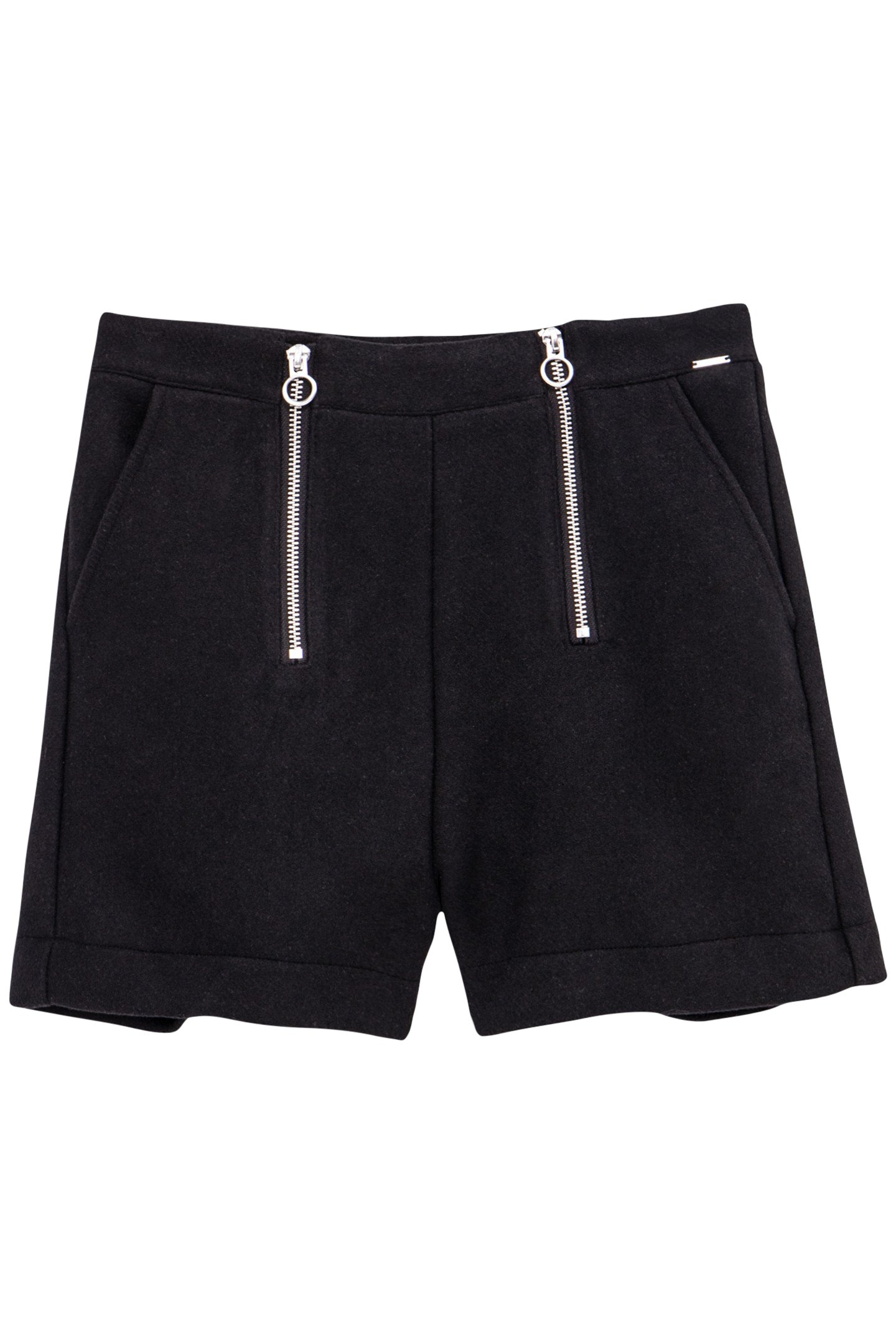 GIRLS' BLACK DOUBLE-ZIP WOOL SHORTS 1