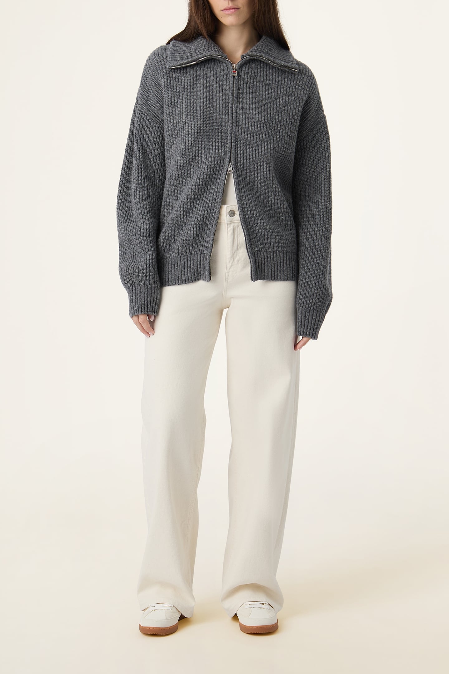 GIOVANNI RELAXED HIGH COLLAR FULL-ZIP KNIT SWEATER GREY MELA 3