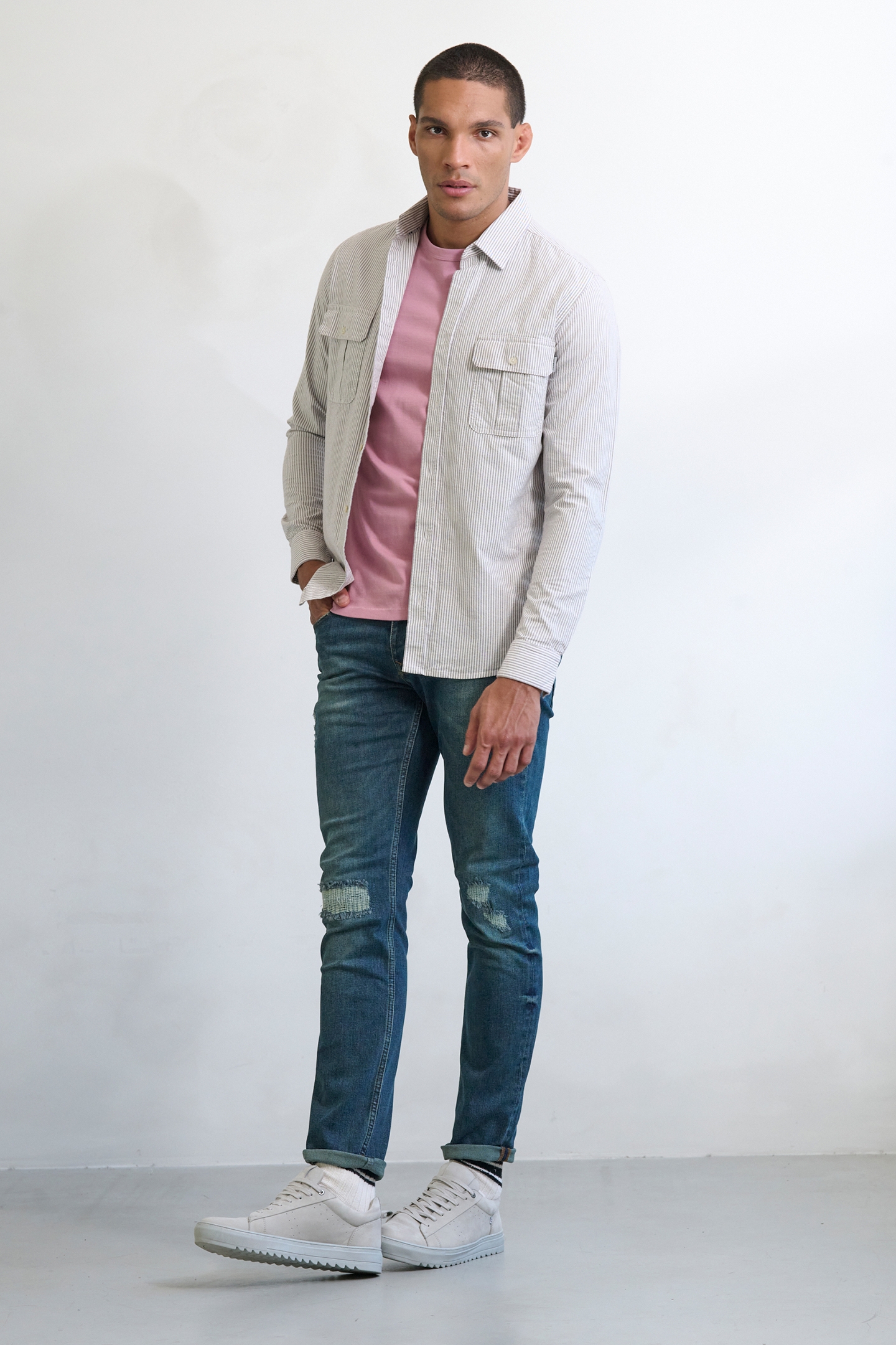 J.C. RAGS RUSTER CASUAL OVERHEMD LANGE MOUW BERRY STRIPE 3