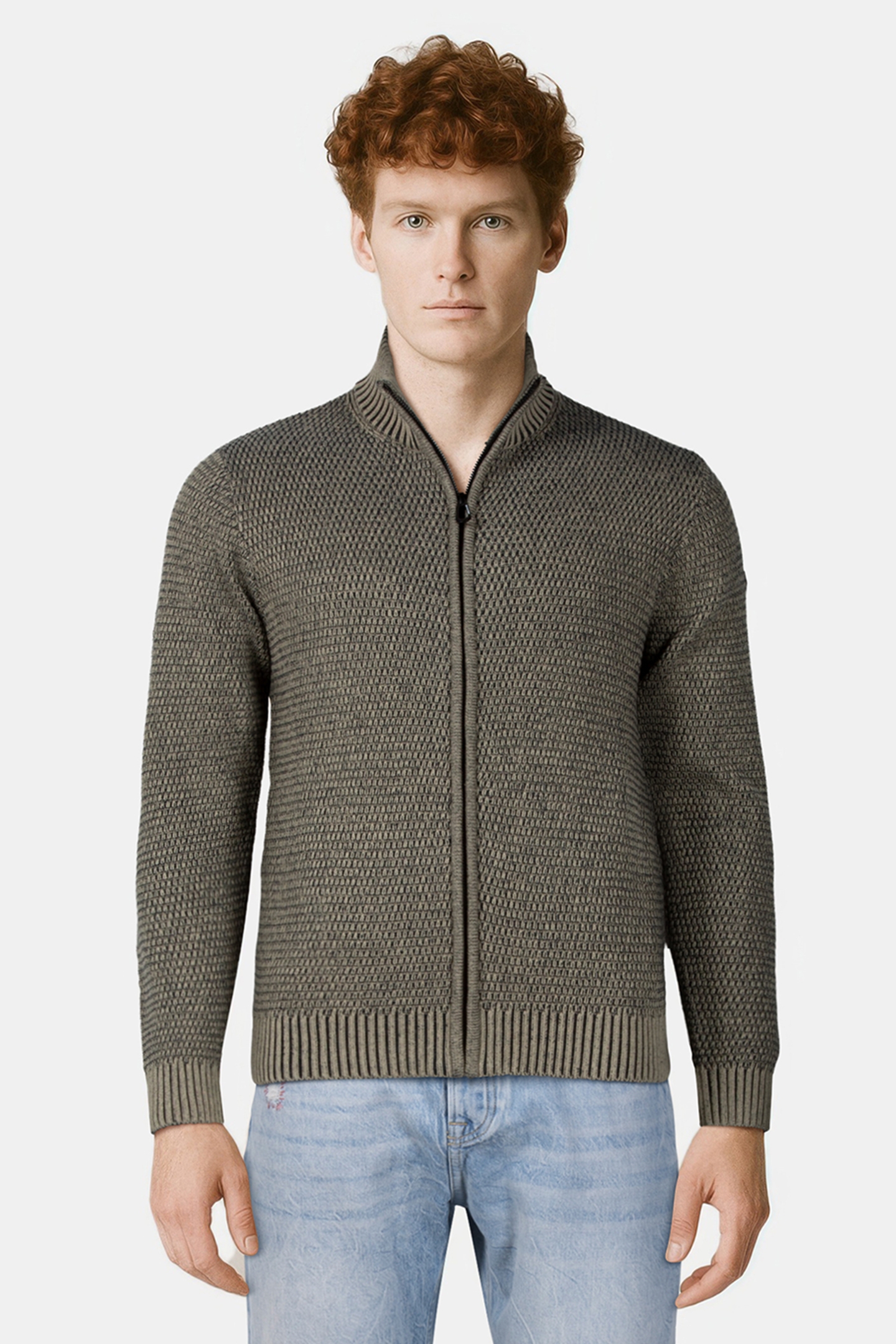 CARDIGAN 2 COLOURED MELANGE STONE 1