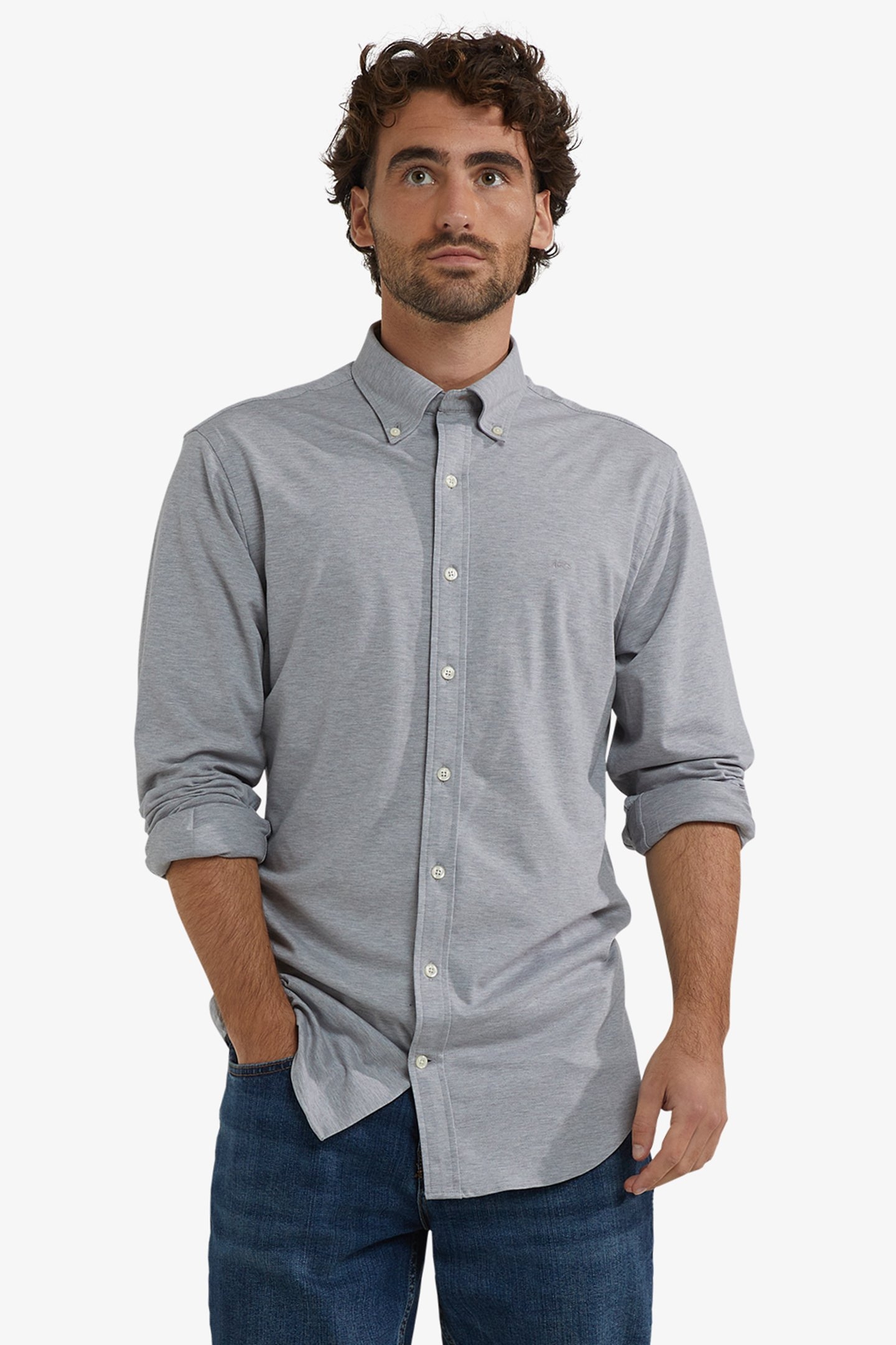 STRETCH PIQUE SHIRT MEDIUM GREY MELANGE 1