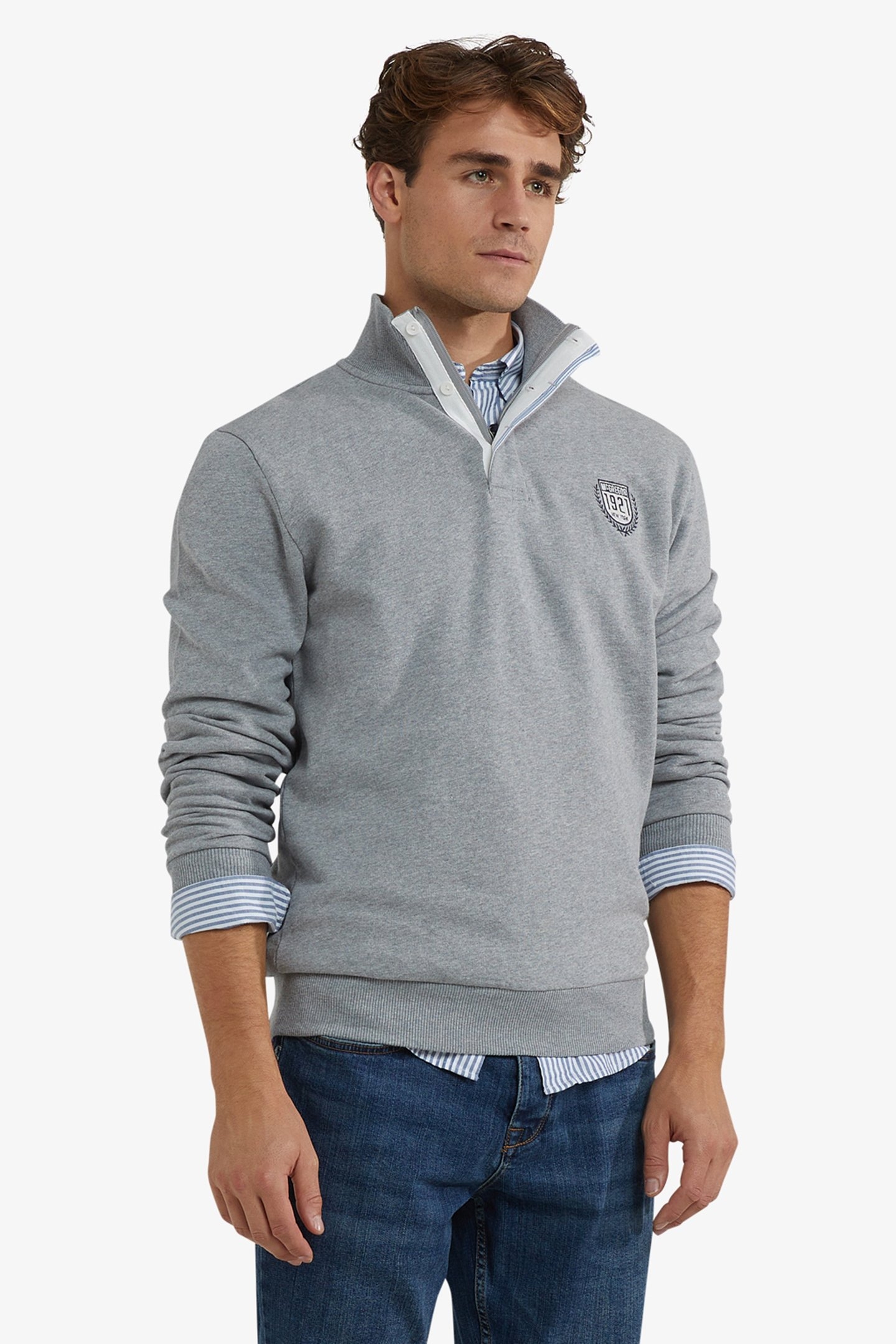 ZIP MOCK SWEATSHIRT MEDIUM GREY MELANGE 1