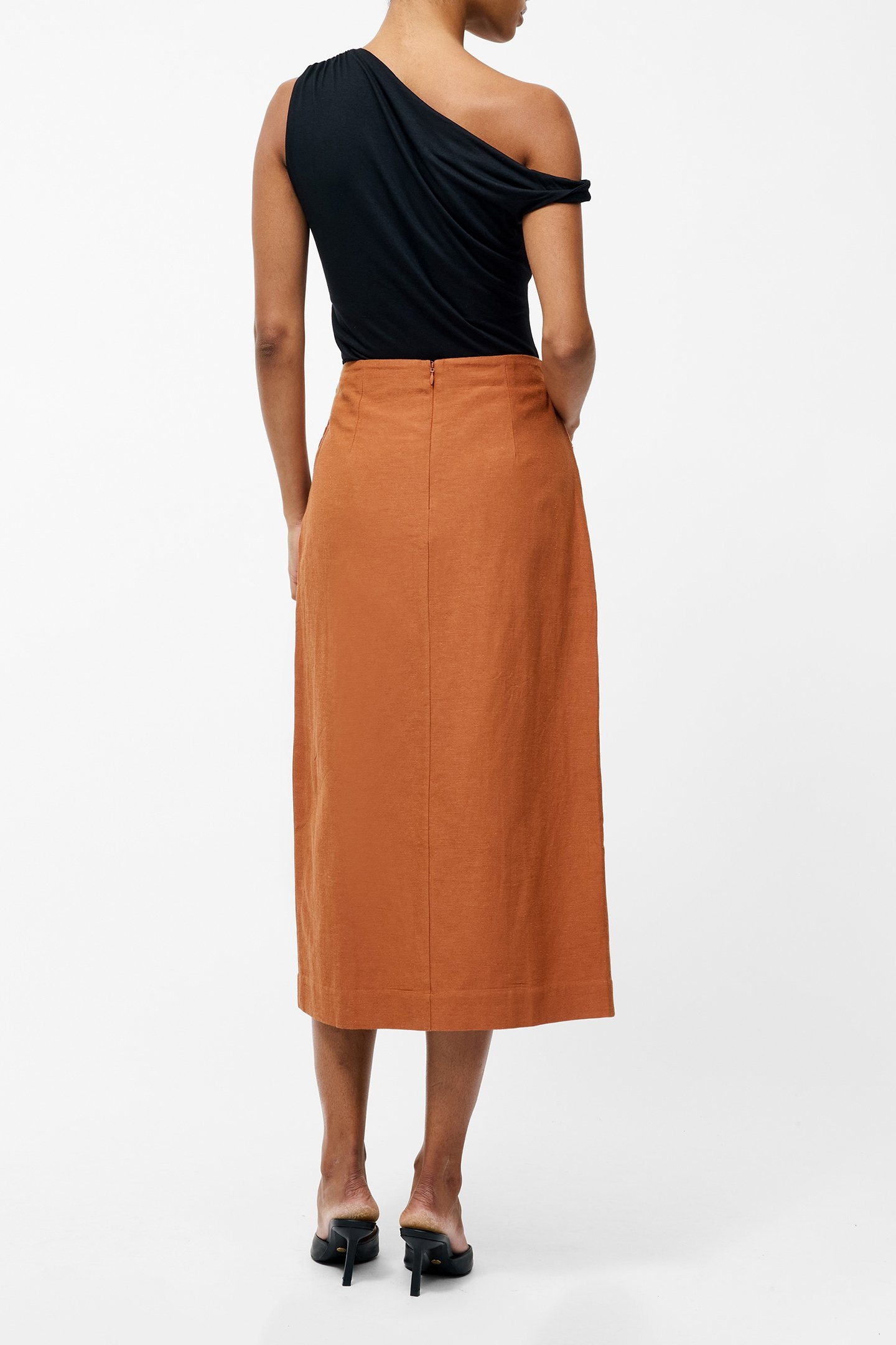 ARIETTE LIN BLEND SLIT MIDI SK COFFEE BROWN 2