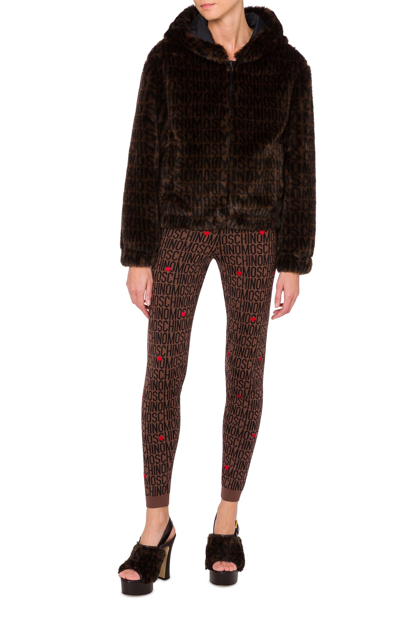 ECO FUR JACKET MOSCHINO LOGO BROWN 1