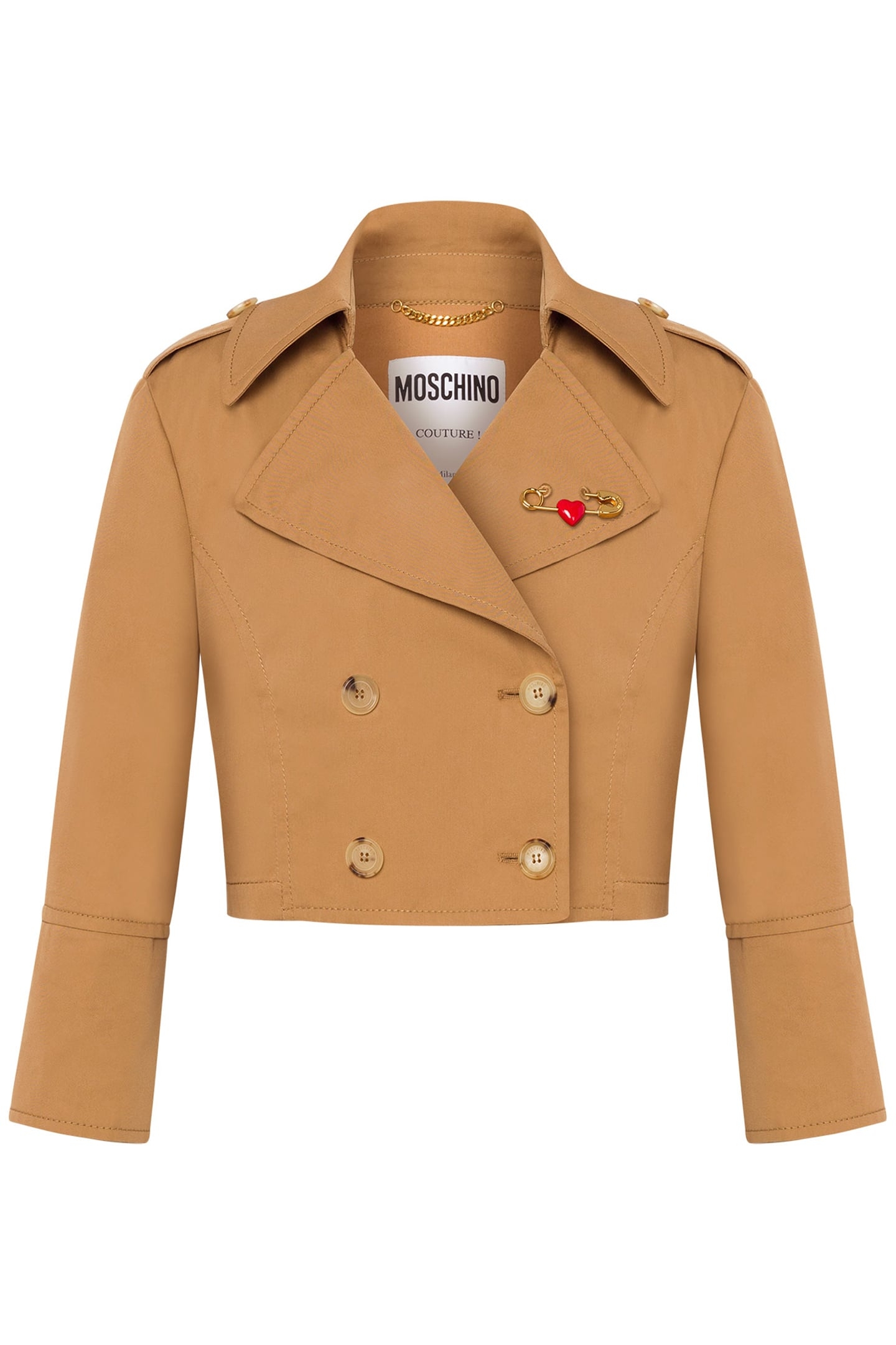 HEART SAFETY PIN CROPPED JACKET BROWN 3