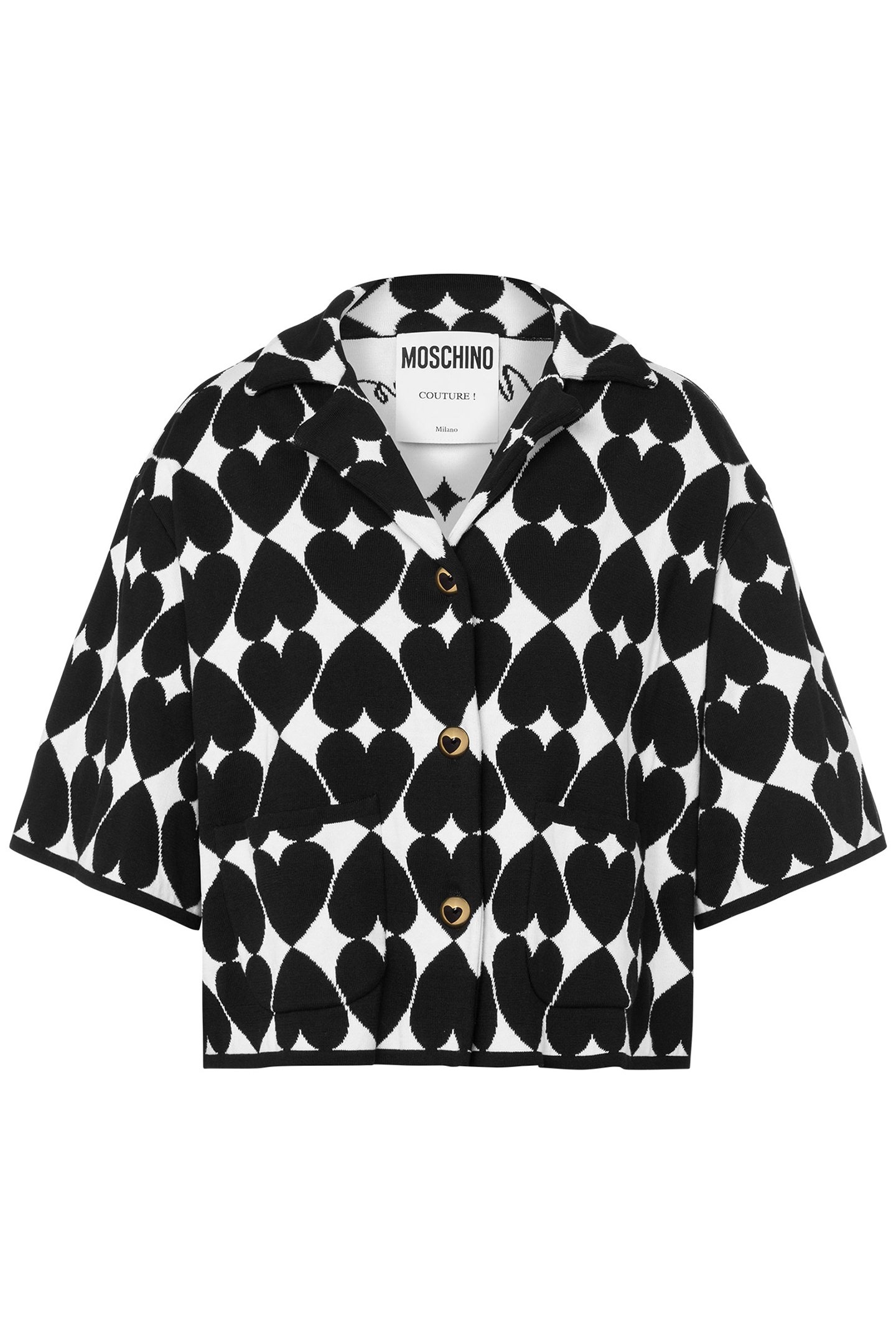 CROPPED CARDIGAN WITH OPTICAL HEARTS BLACK 3