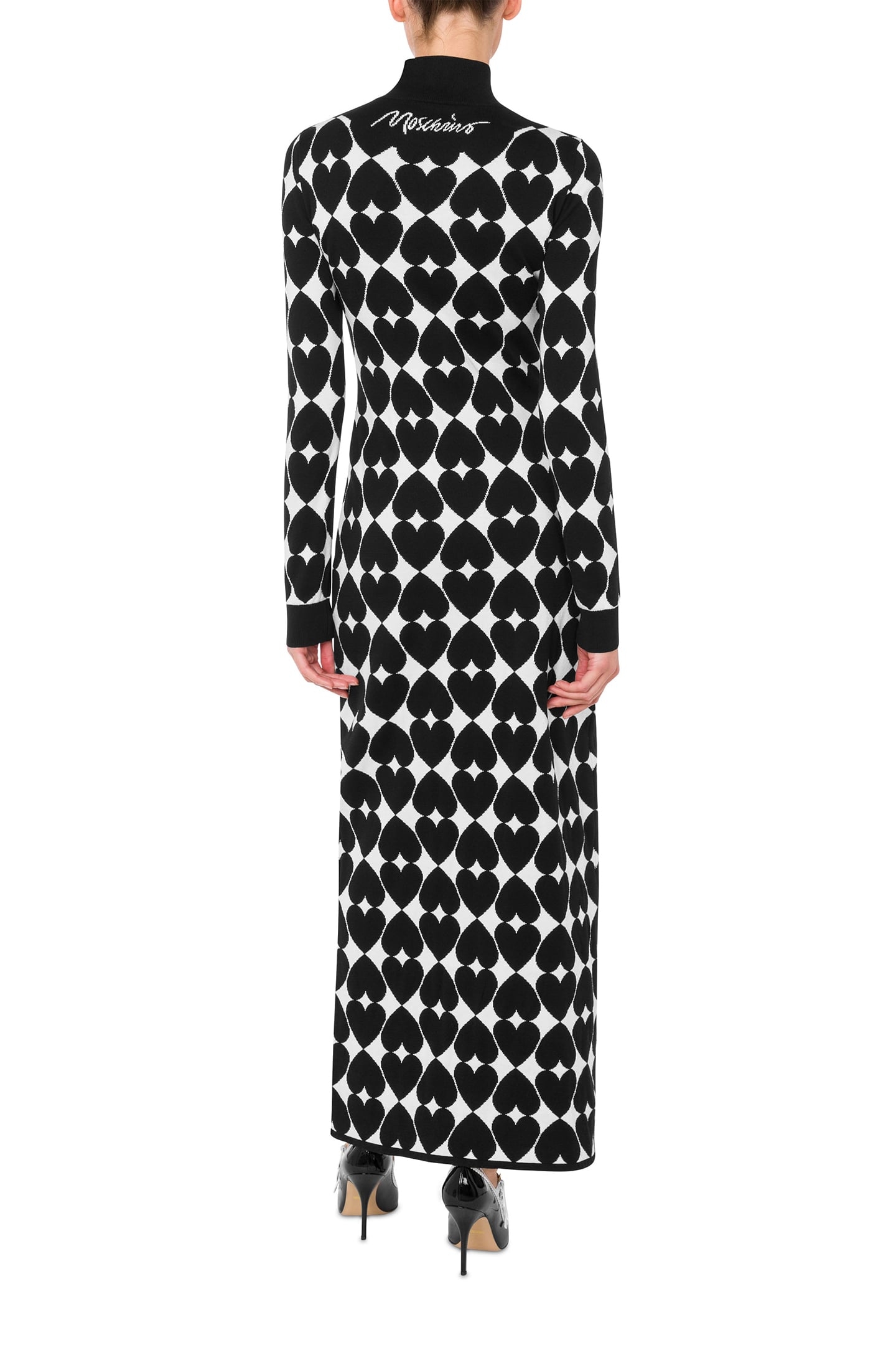 KNITTED DRESS WITH OPTICAL HEARTS BLACK 2