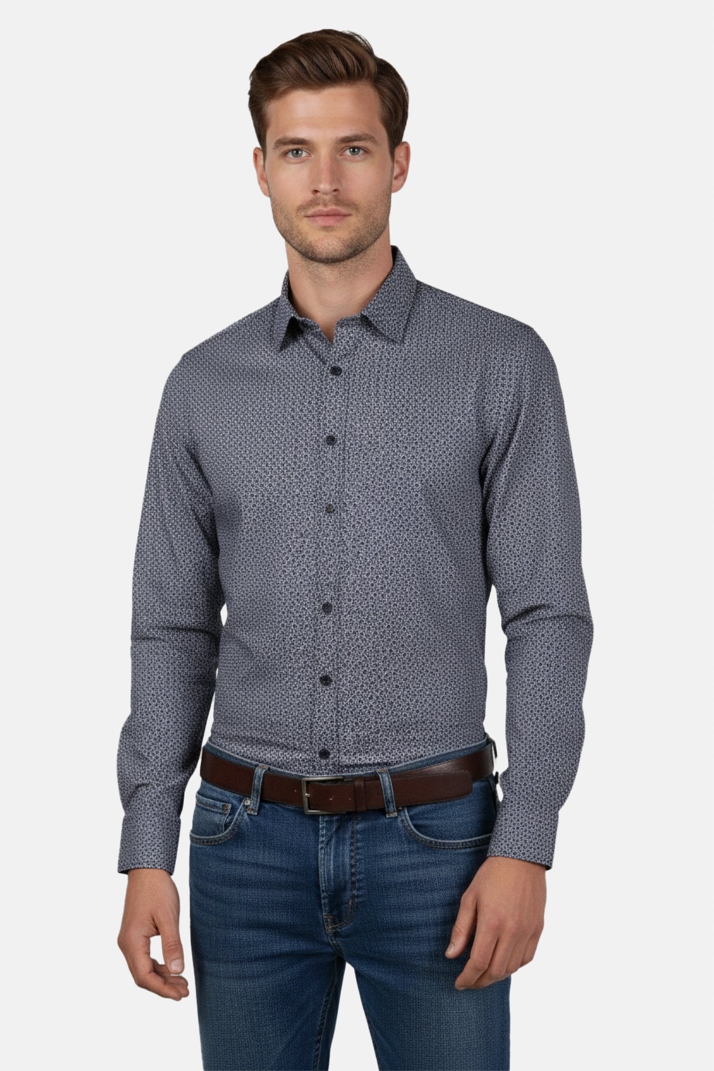 LS MOSAIC GEO COT SHIRT BLACK 1