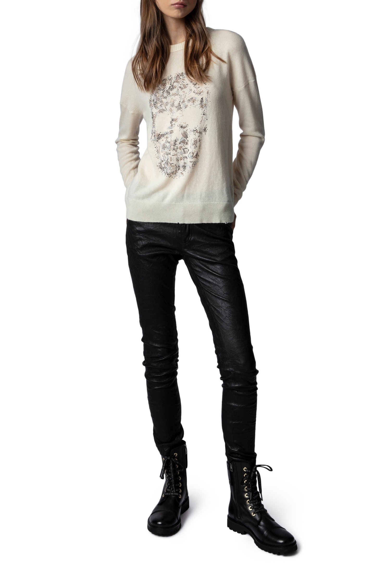 GABY MULTI SKULL STRASS SWEATER CREME 4