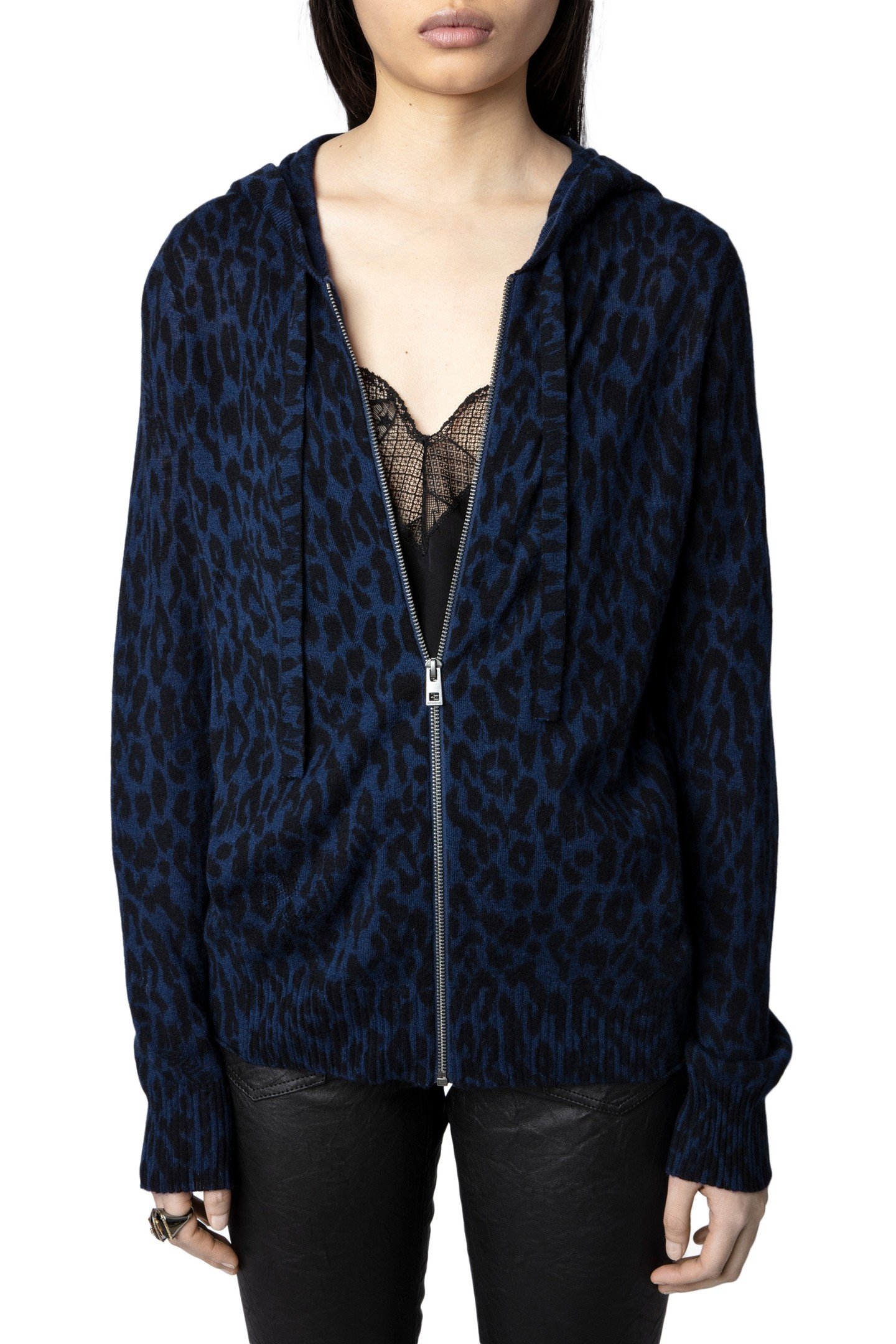 CASSY LEOPARD PRINT CASHMERE CARDIGAN ENCRE 1