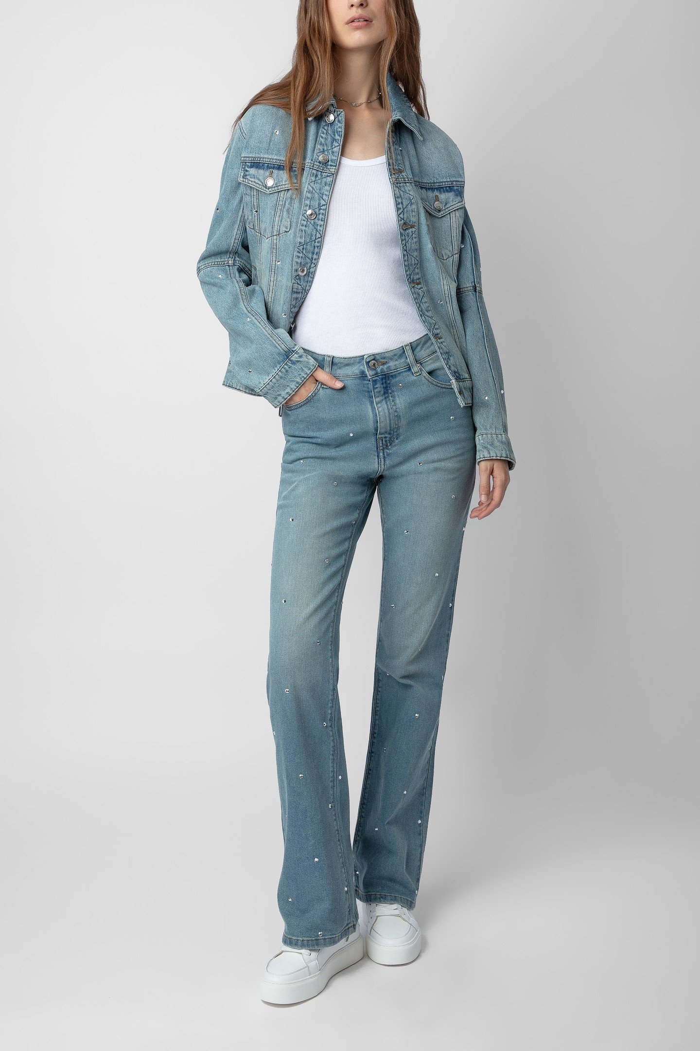 UNISEX KASY DENIM ECO STRASS JACKET LIGHT BLUE 2