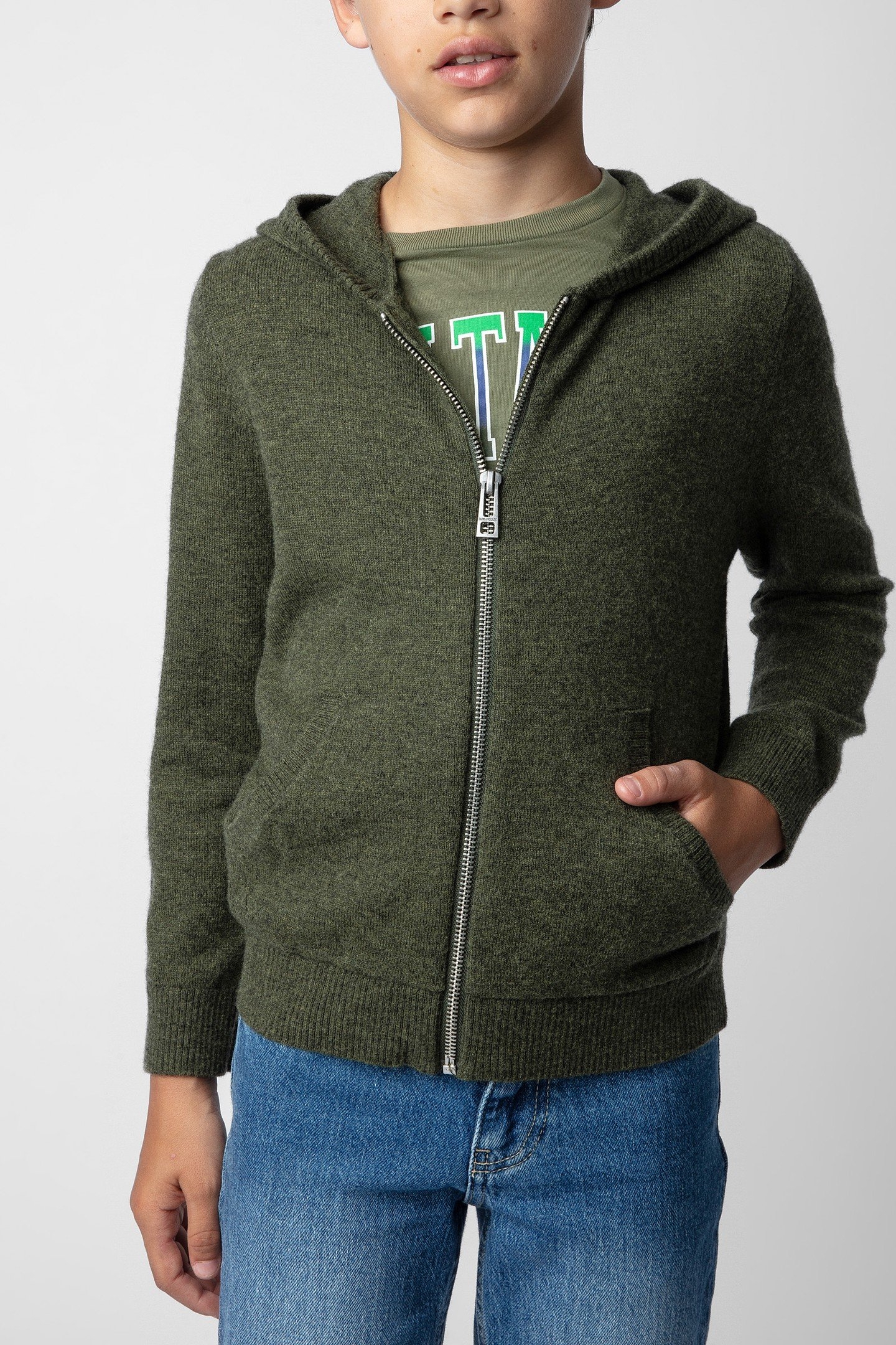 CLASH ZIPPER BOYS CARDIGAN KAKI 1