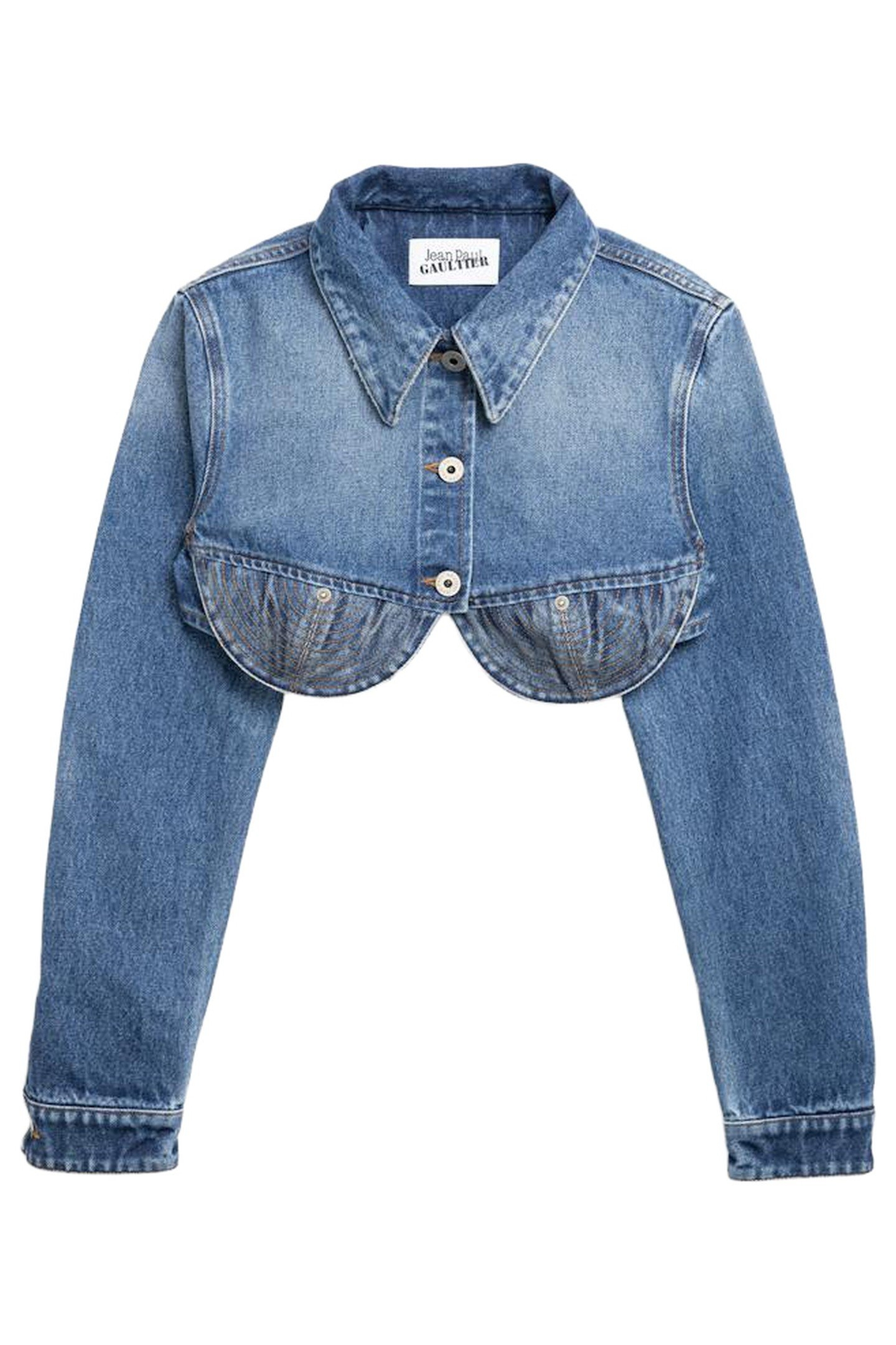 JEAN PAUL GAULTIER – CROPPED CONICAL DENIM JACKET BLUE 1