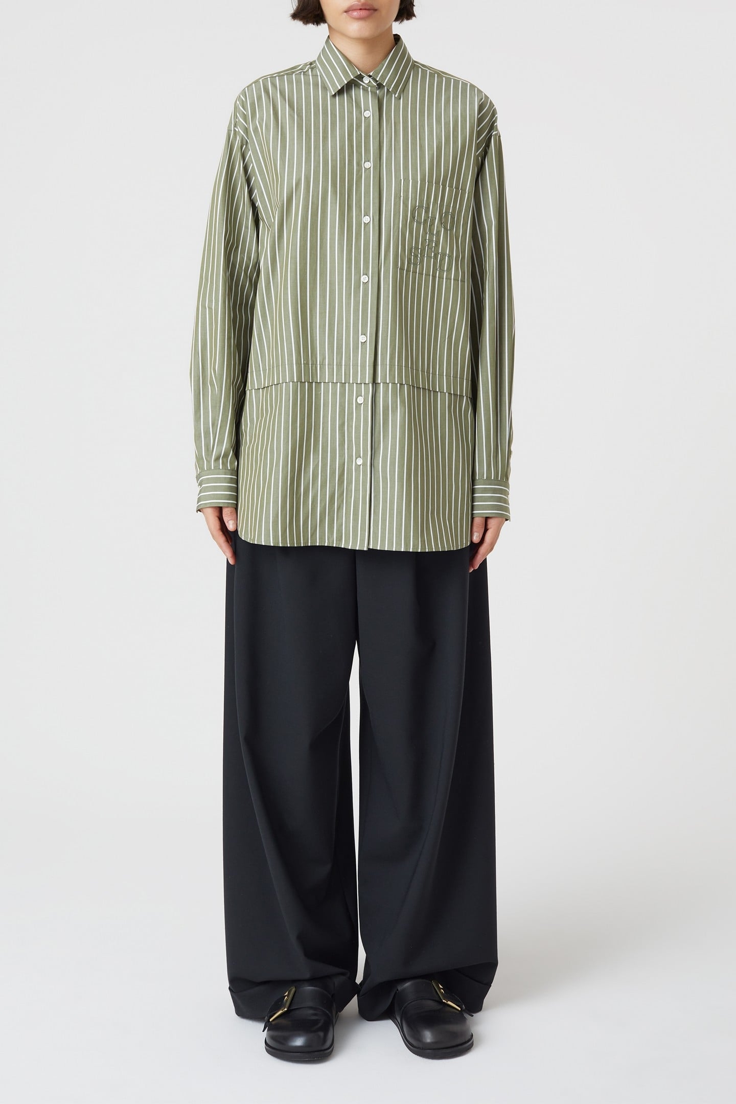 LONG STRIPE BLOUSE SHIRT ARMY GREEN 3