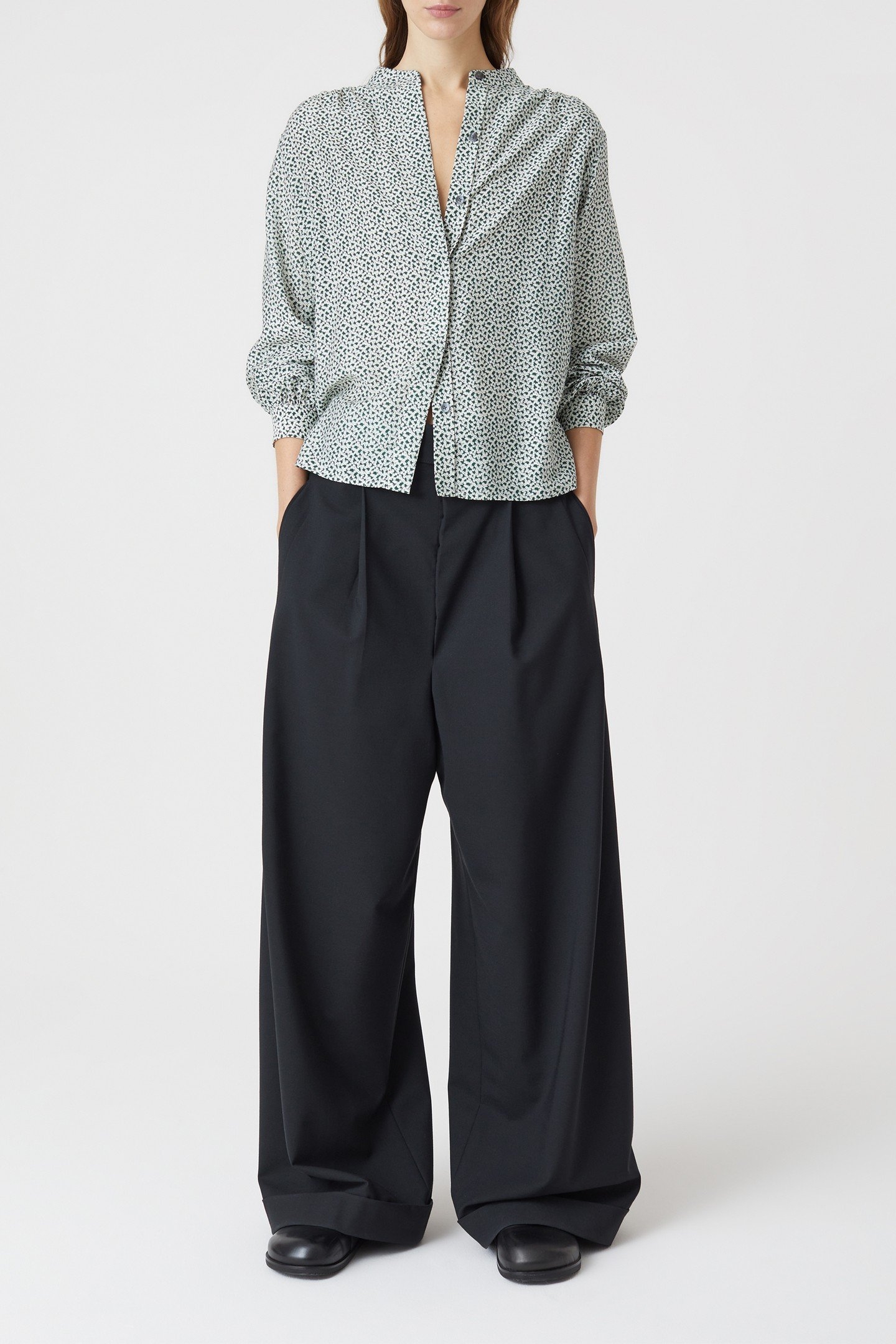 SHORT GATHERED BLOUSE SHIRT FERN GREEN 3