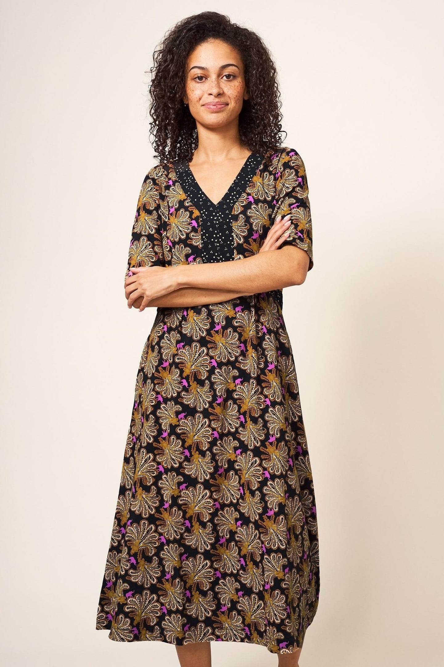 ESME JERSEY MIDI DRESS BLACK MULTI 2