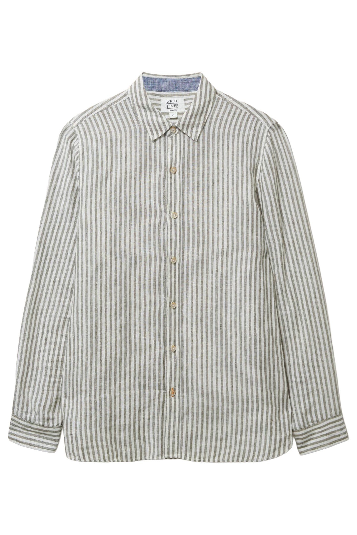 PEMBROKE LS STRIPE LINEN SHIRT KHAKI GREEN 3