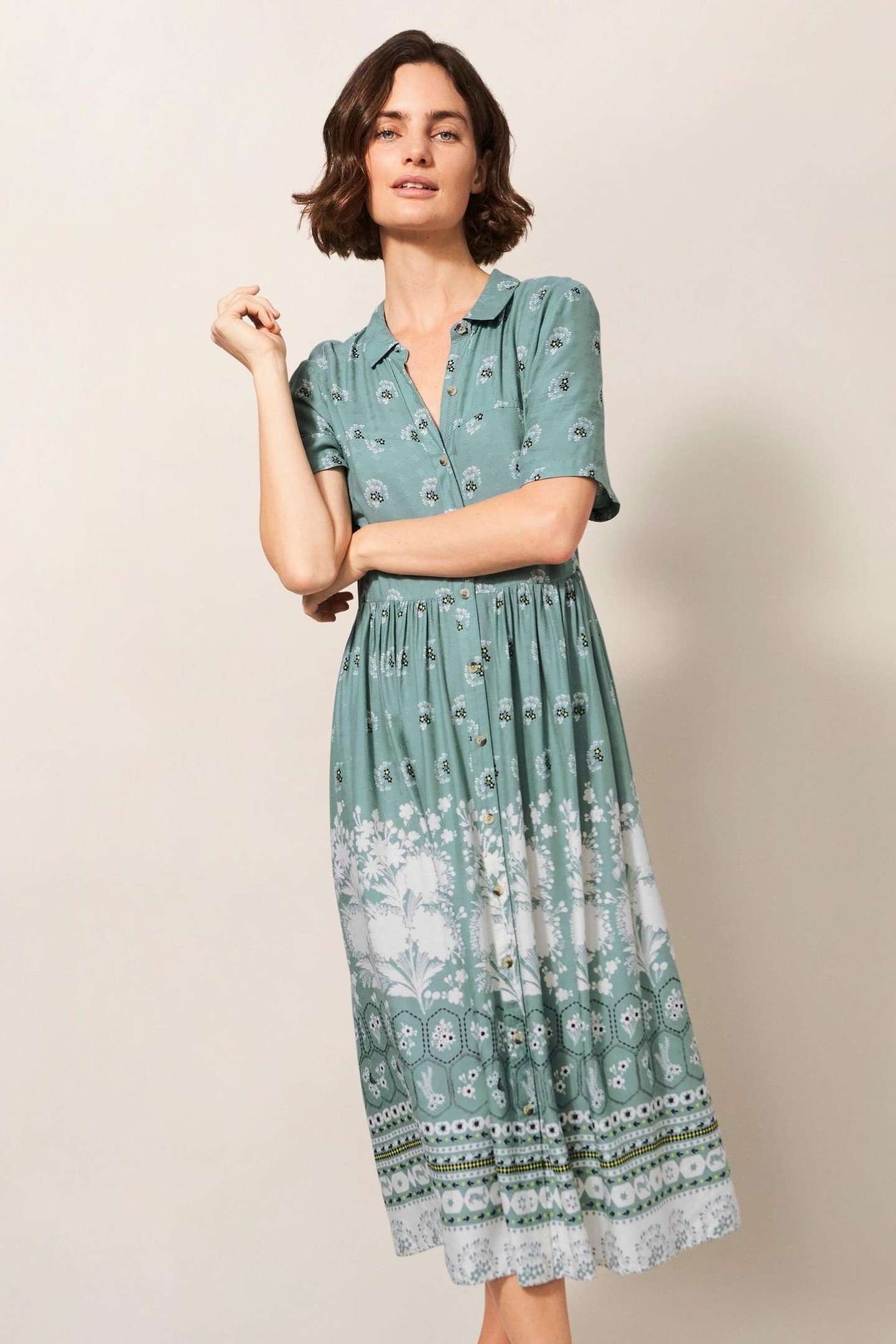 RENEE MIDI SHIRT DRESS TEAL MULTI 2