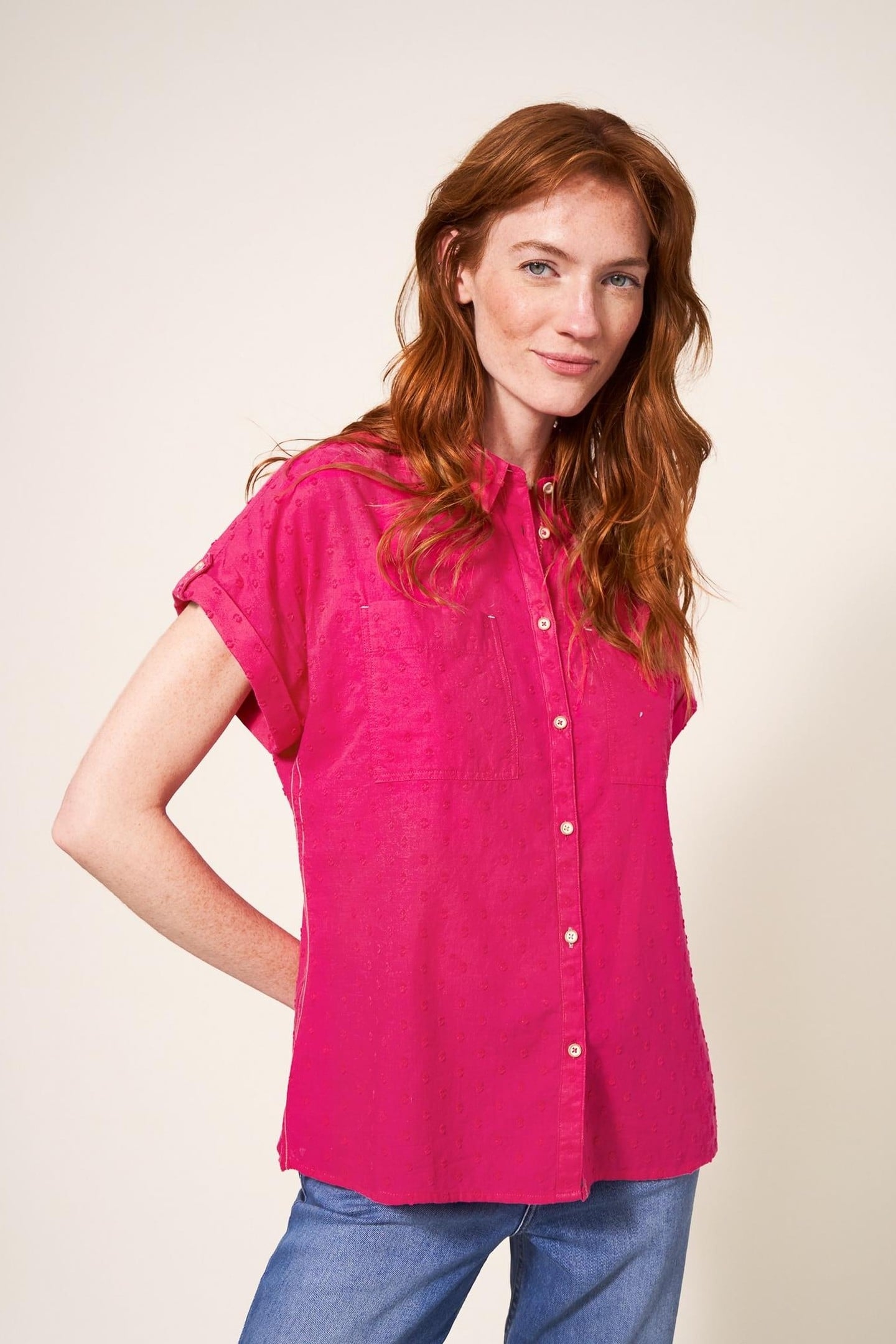 ELLA ORGANIC COTTON SHIRT BRIGHT PINK 2