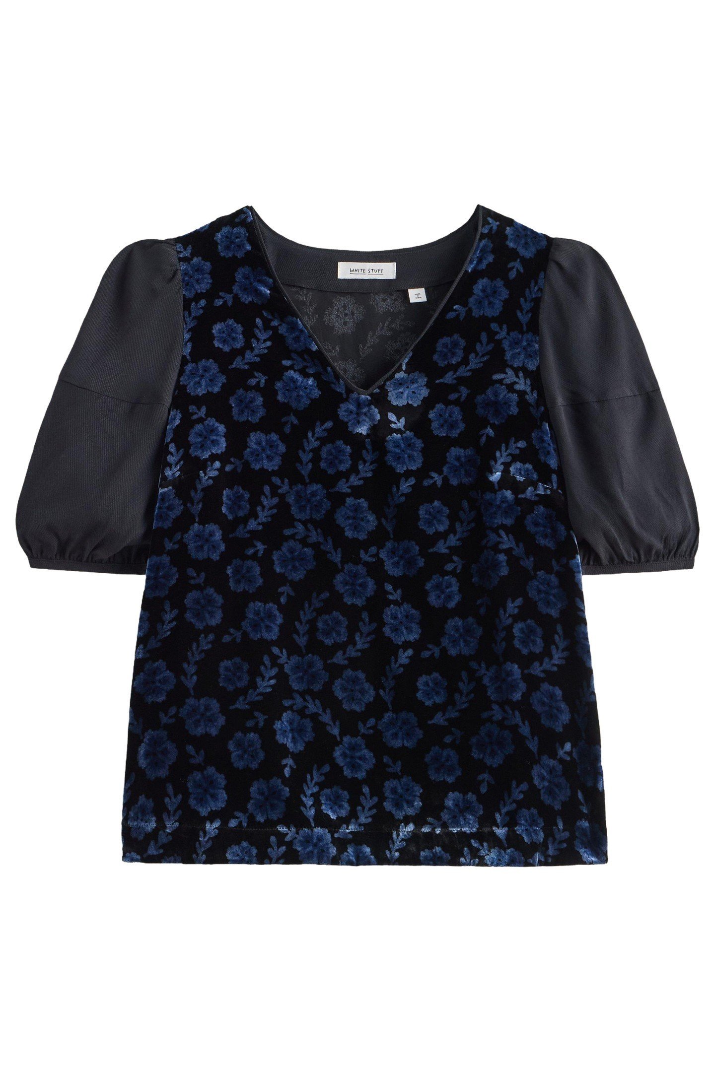 CLEO VELVET MIX TOP BLACK PRINT 1