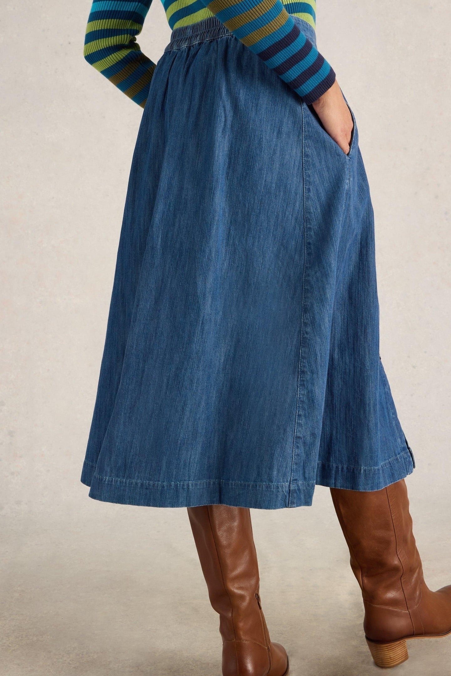 HEATHER DENIM MIDI SKIRT MID DENIM 2