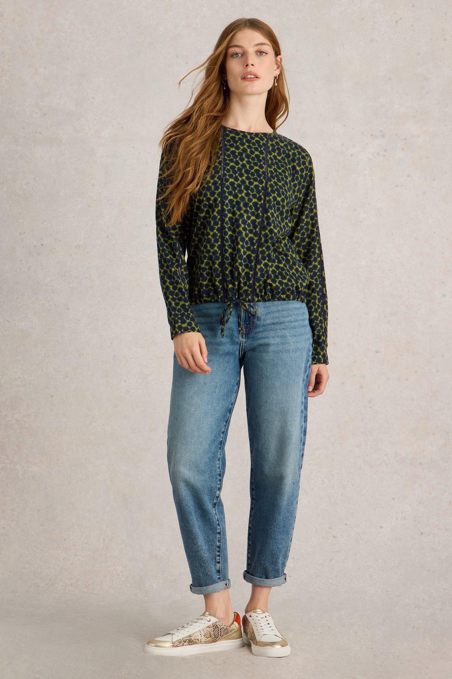 TIE HEM TOP GREEN PRINT 1