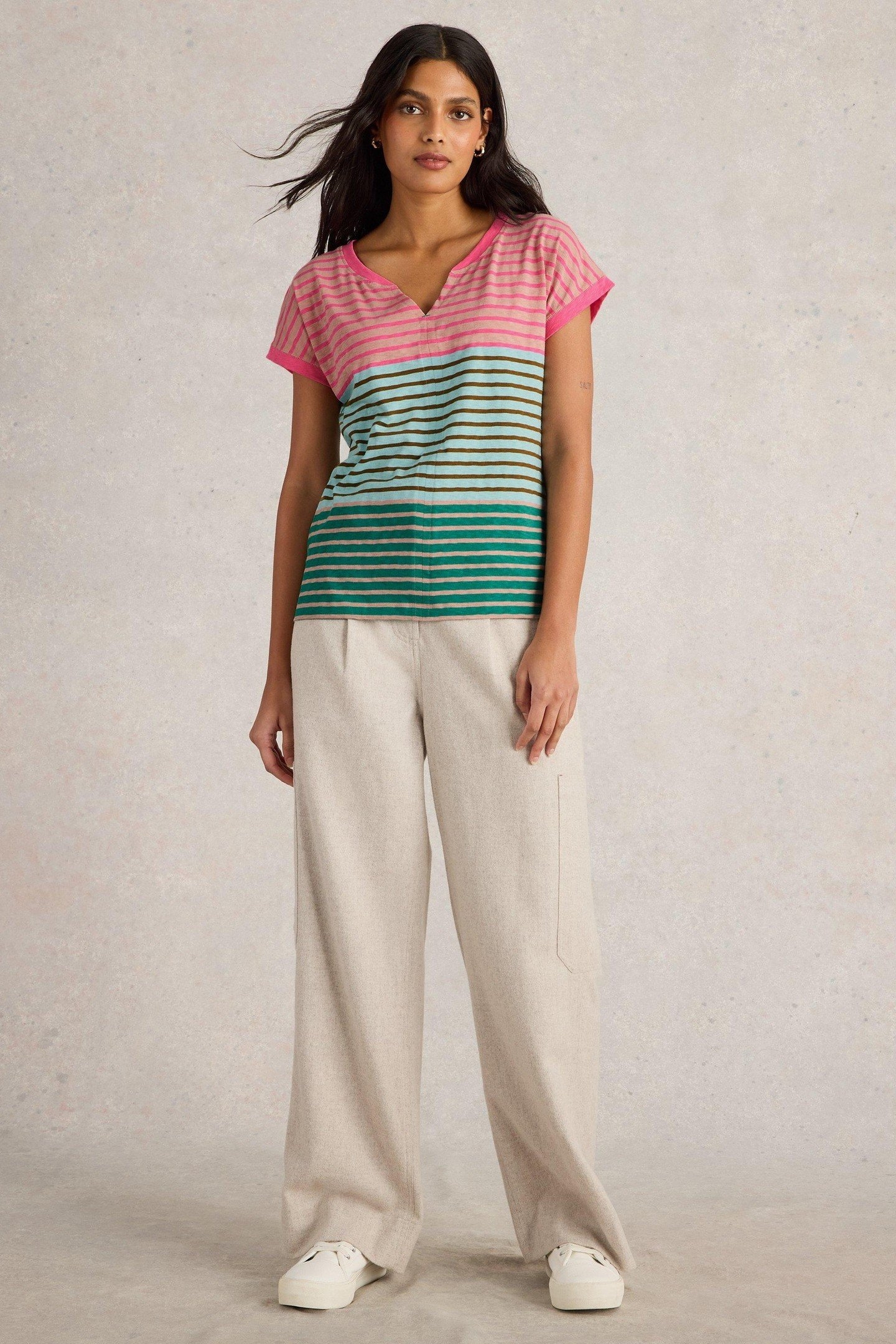 NELLY NOTCH NECK TEE PINK MULTI 1