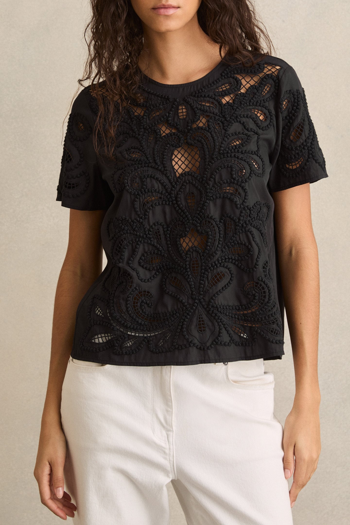 FLORAL CUT OUT TOP BLACK 1