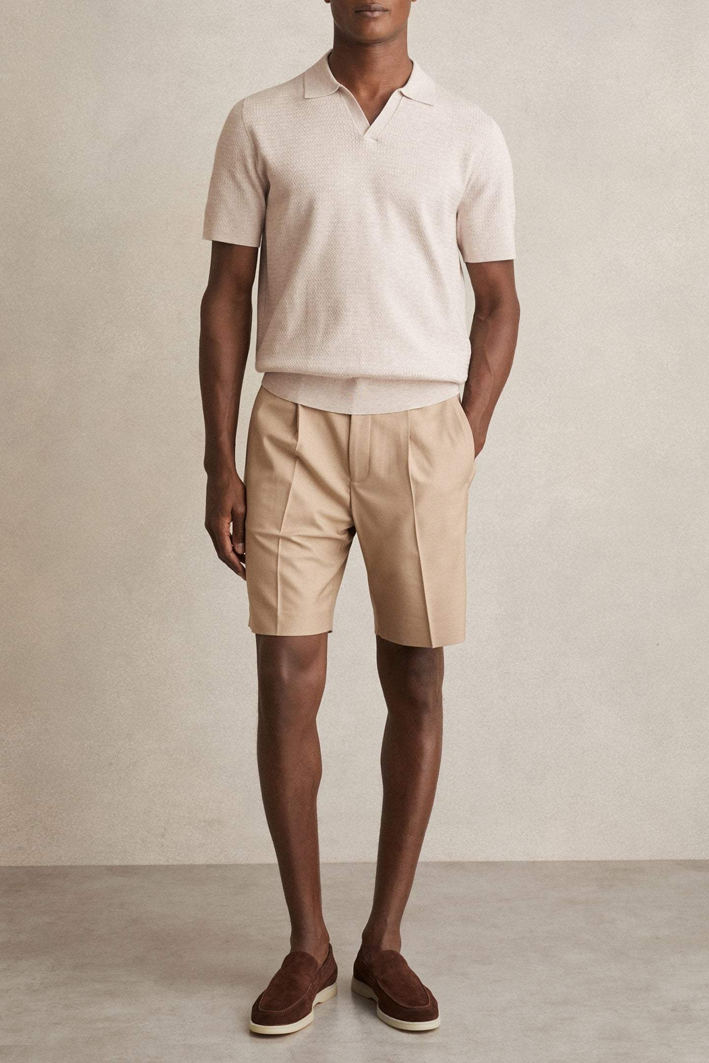 SS OPEN COLLAR SOFT TEXTURED POLO OATMEAL MELANGE 3