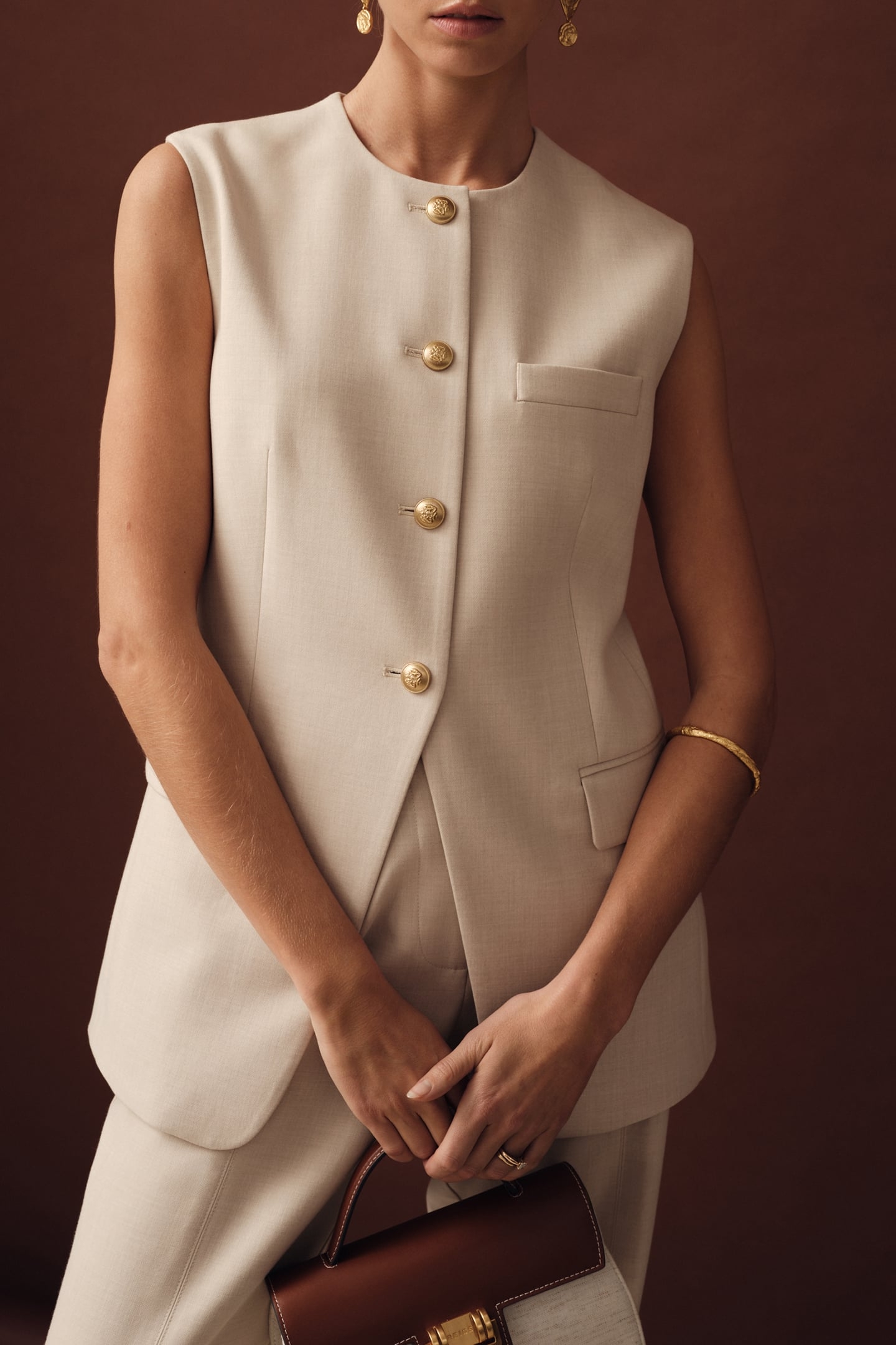 HIGH NECK LONG LINE WAISTCOAT NEUTRAL 5