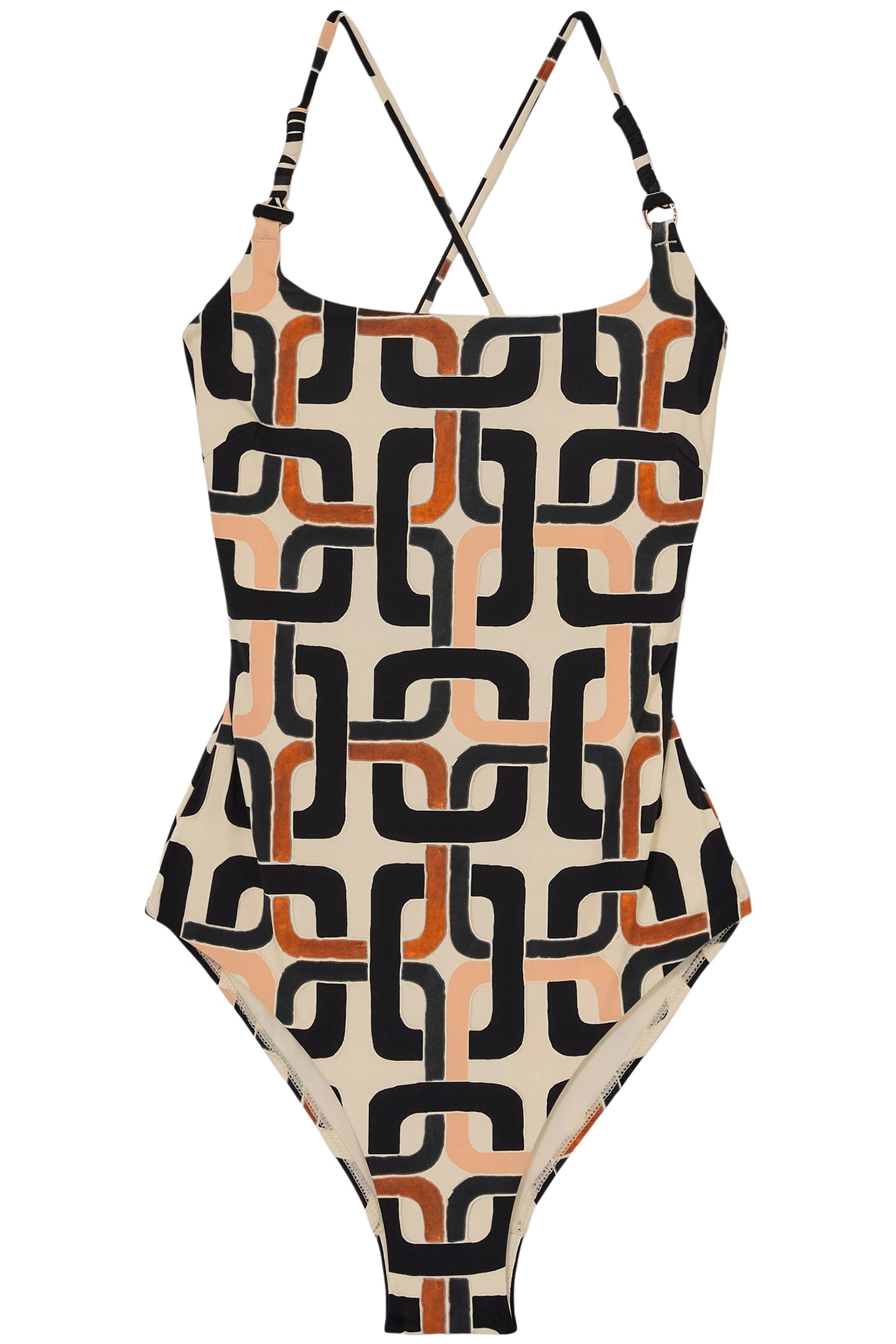 SQUARE NECK SWIMSUIT BROWN/CREAM 1
