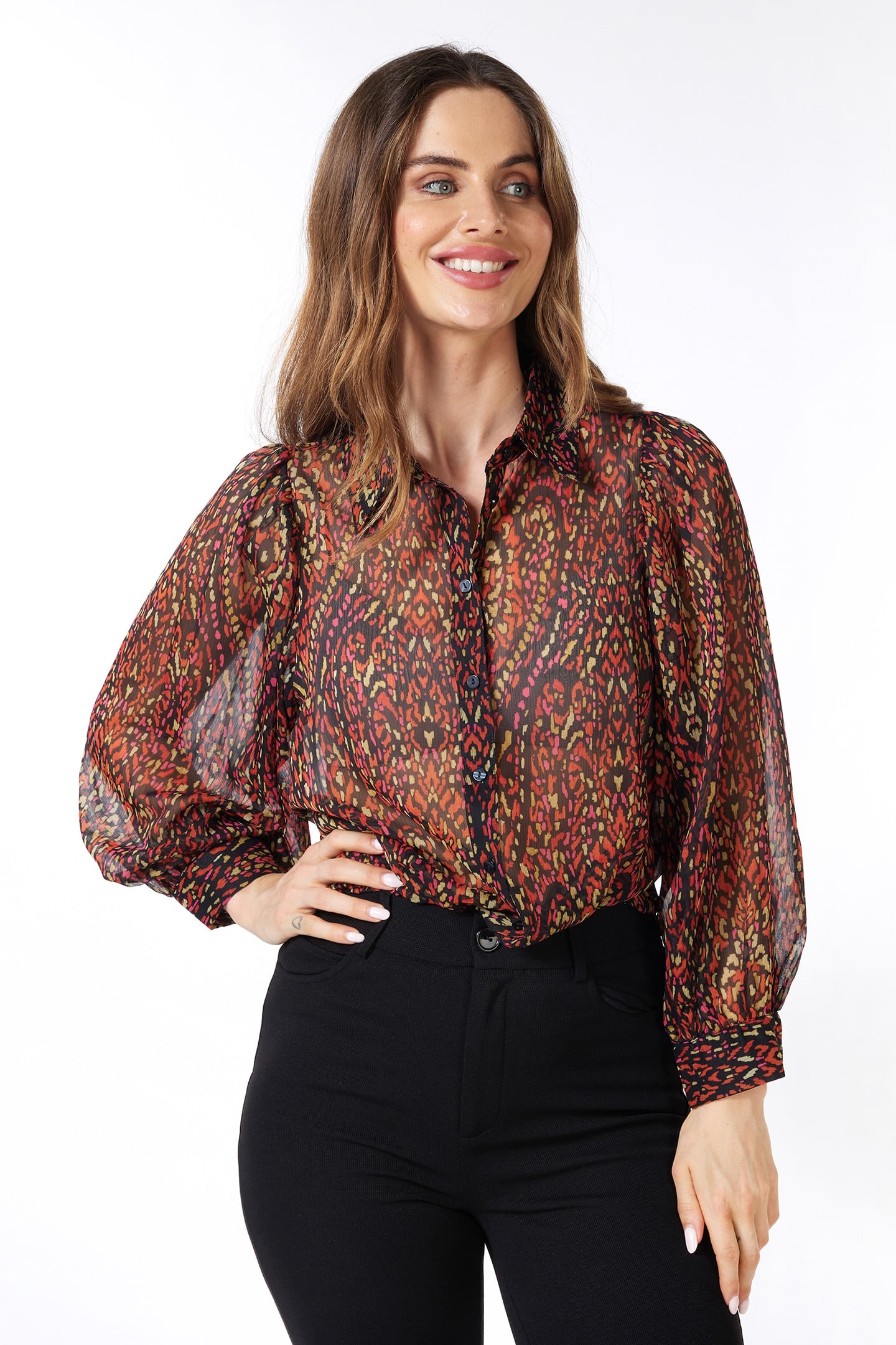BLOUSE PUFF SLVE CHIFFON REWILDING PRINT 1