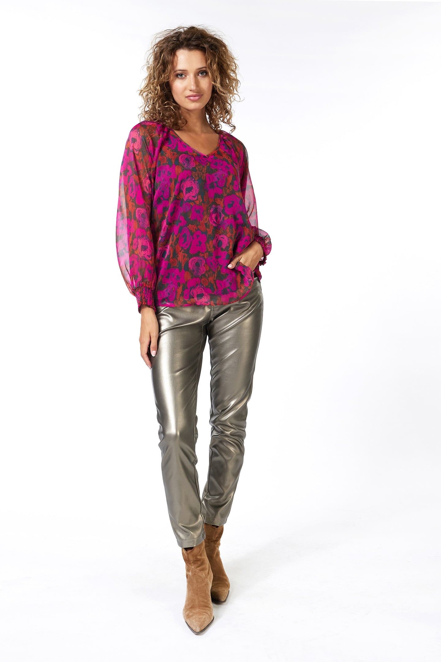 BLOUSE SMOCKED CUFF FLORAL WILDING PRINT 2