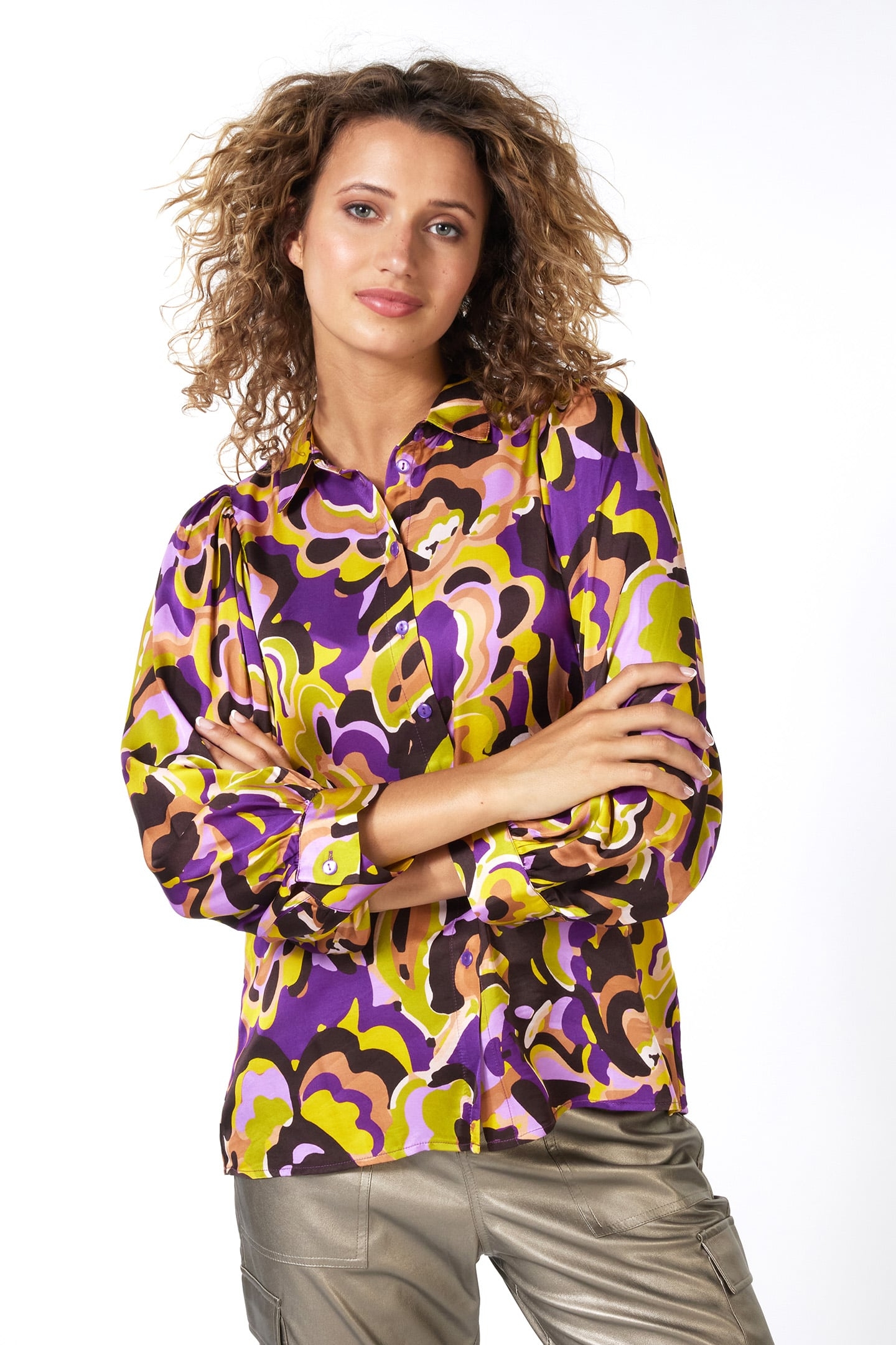 BLOUSE PUFF SLV FANCY EARTH PRINT 4