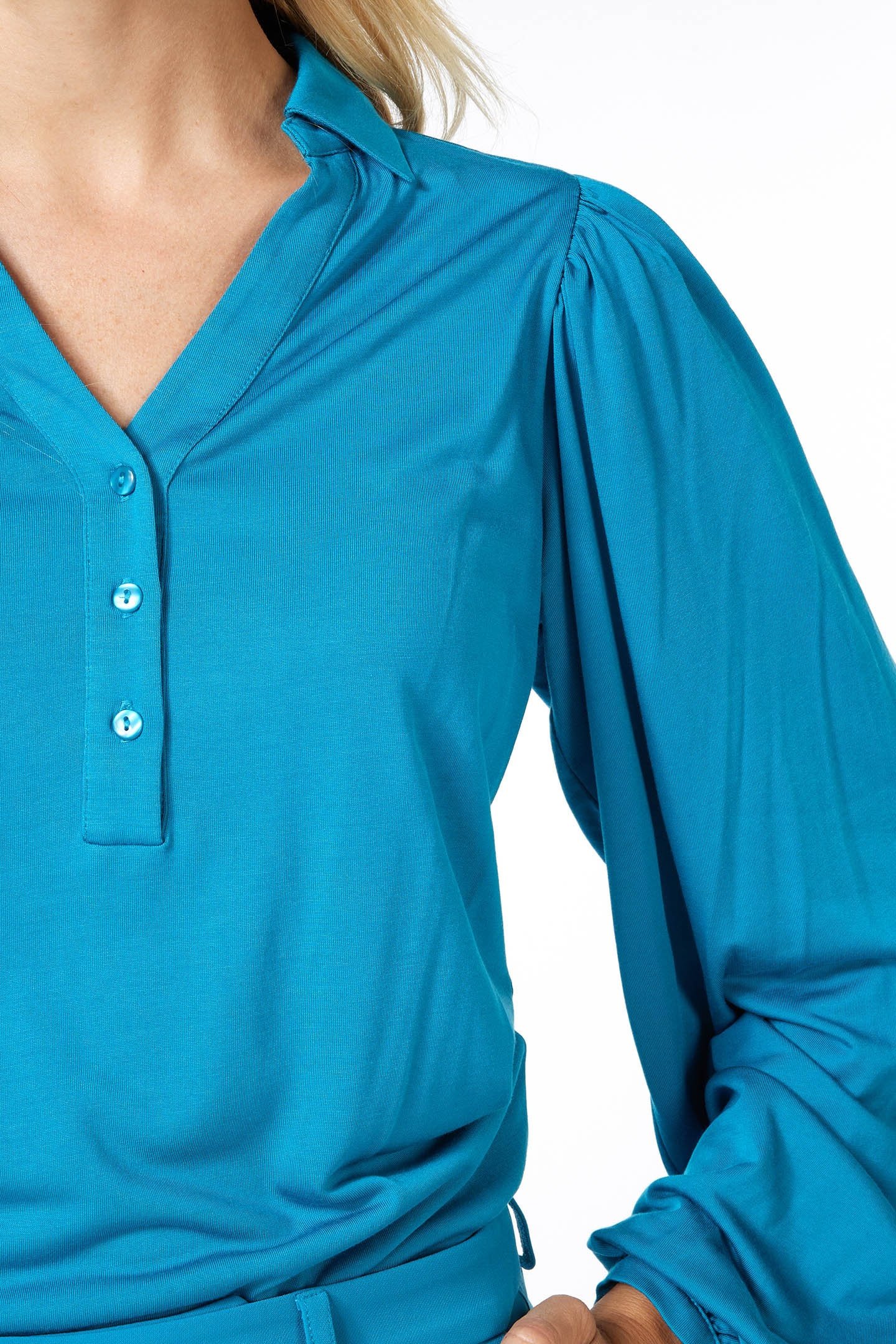 TOP MODAL V-NECK BUTTON PETROL 5