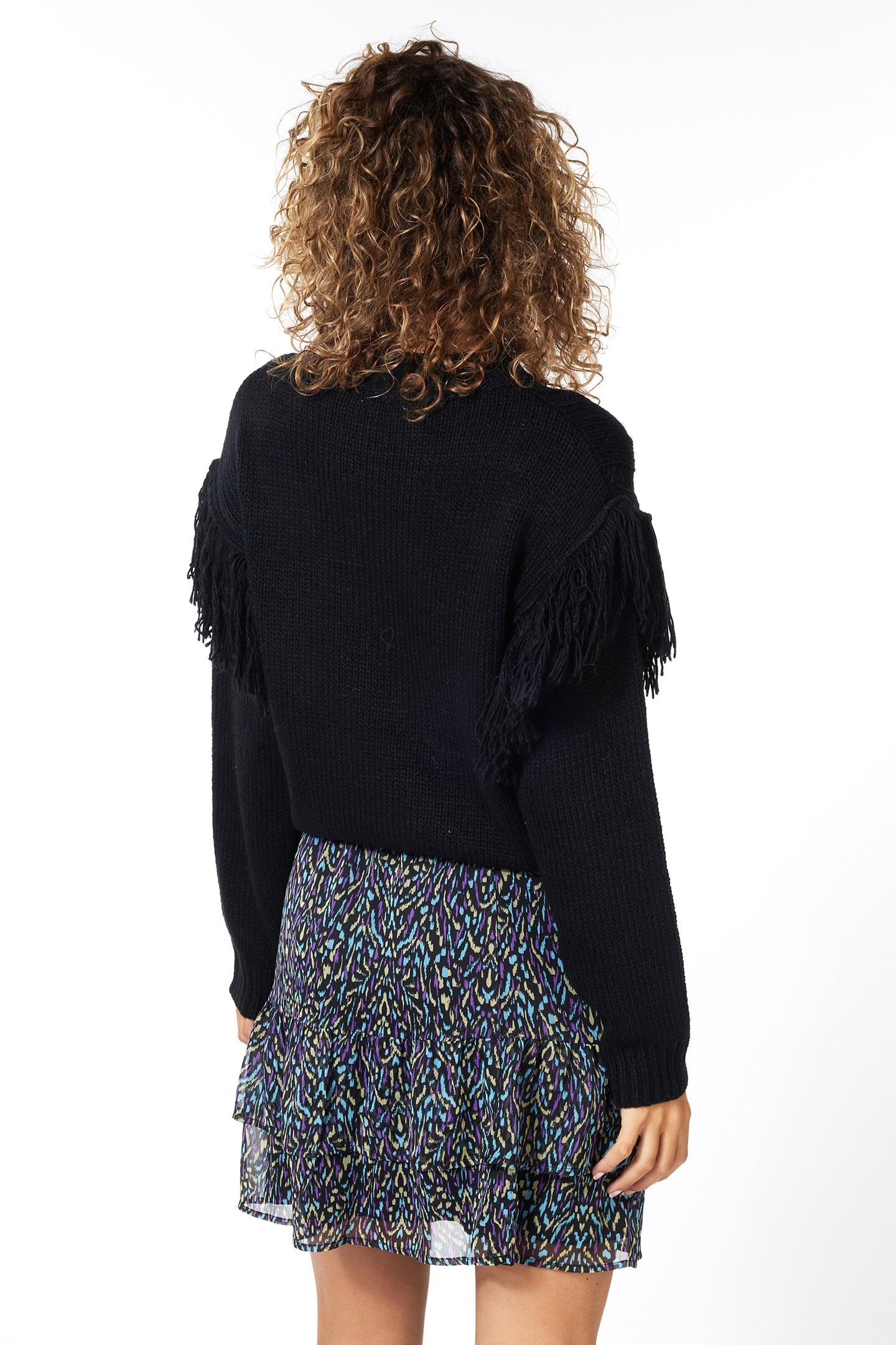 SWEATER CABLE & FRINGES BLACK 3