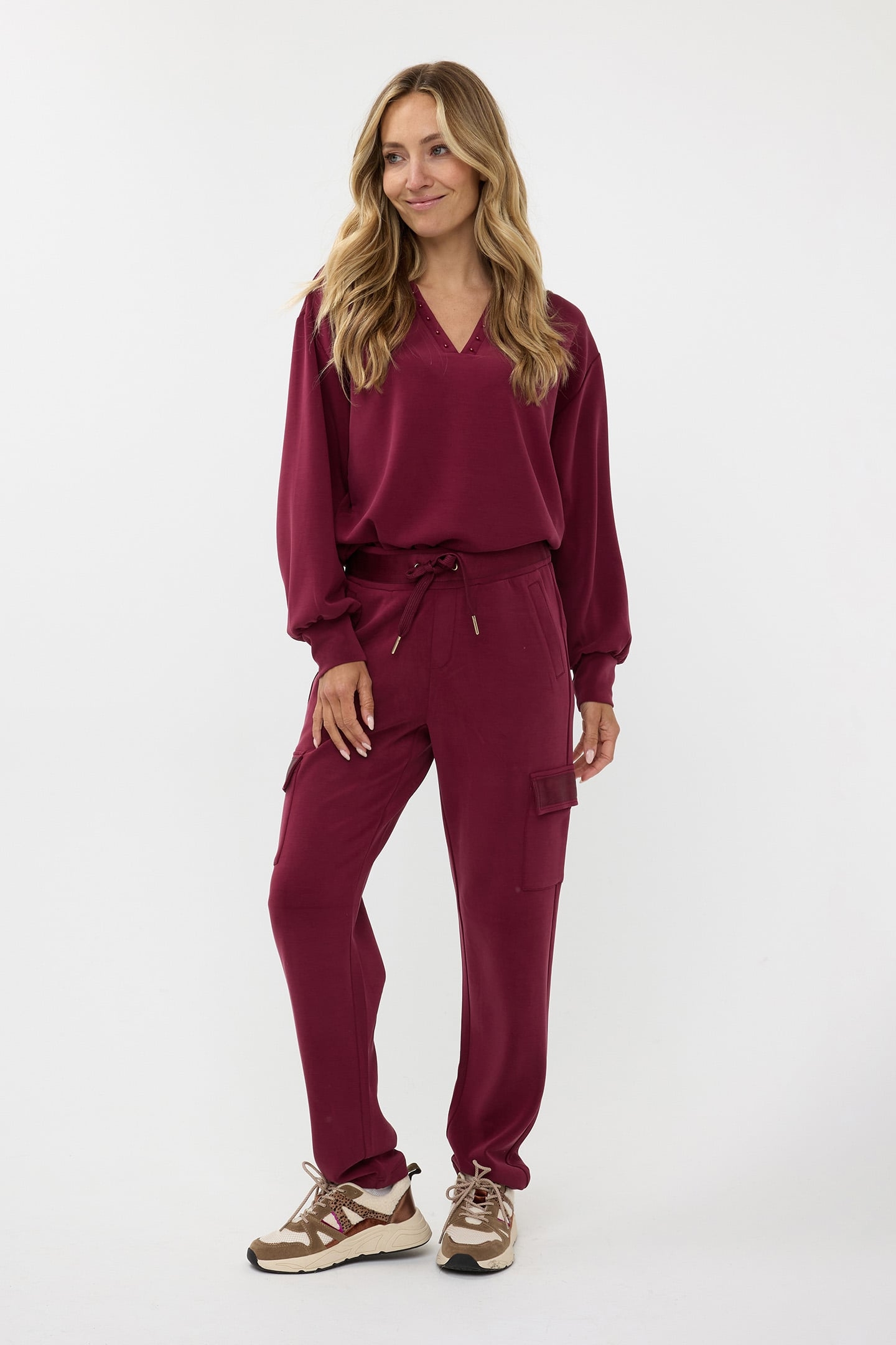 TROUSER CARGO SATIN MODAL WINE RED 2