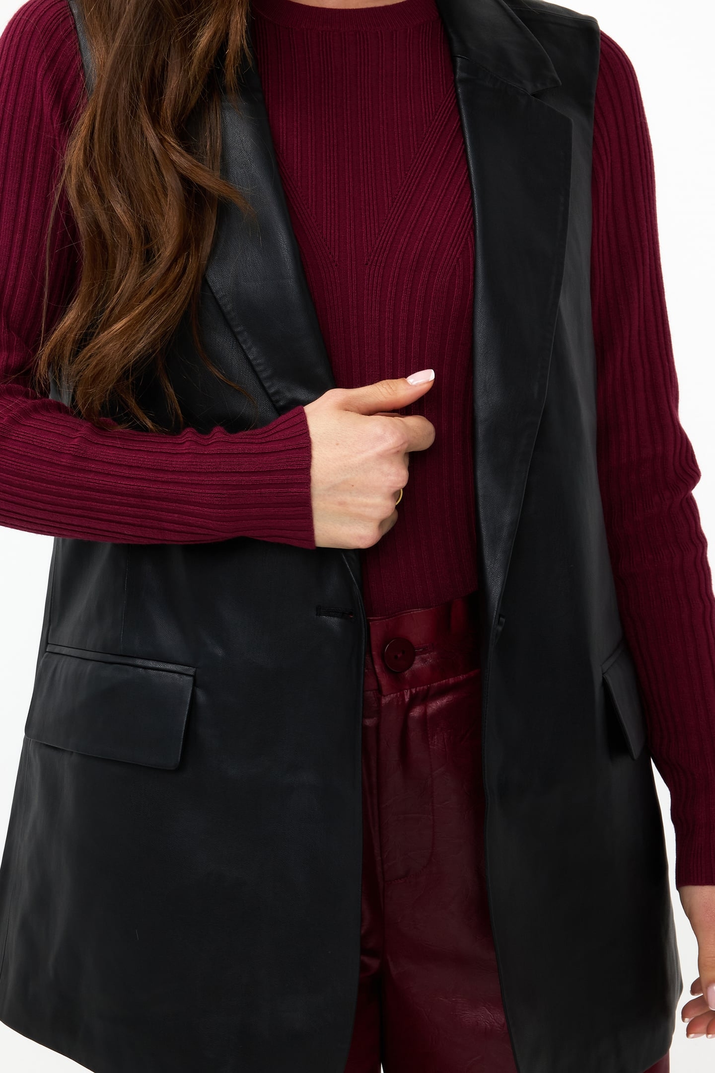 GILET LONG VEGAN LEATHER BLACK 5