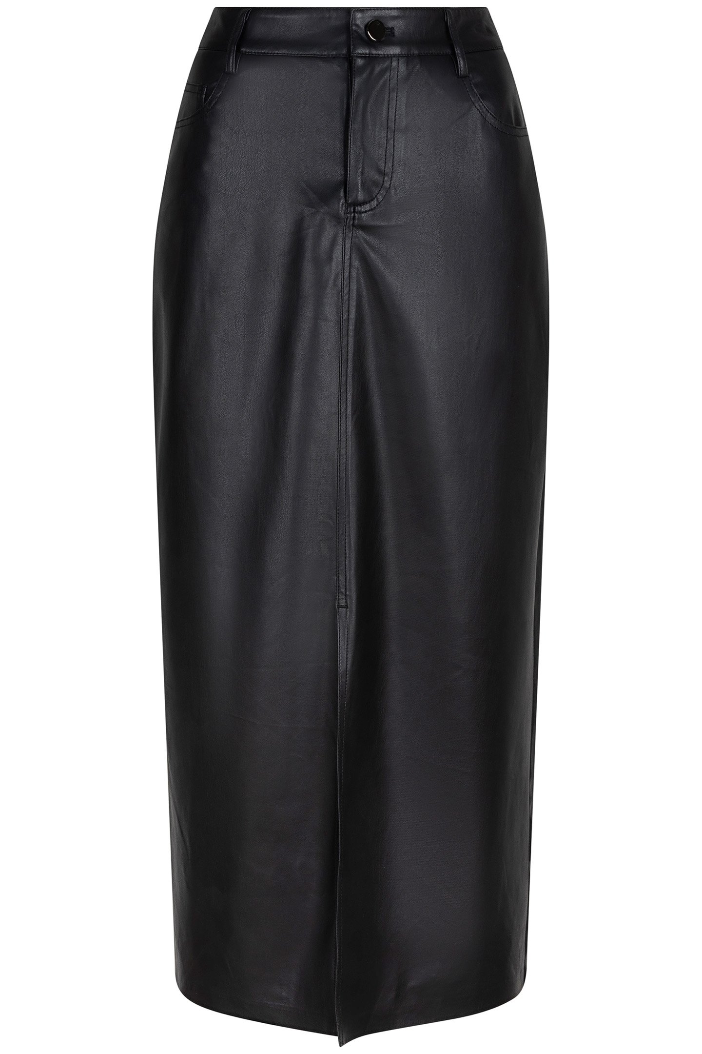 SKIRT LONG SPLIT VEGAN LEATHER BLACK 3
