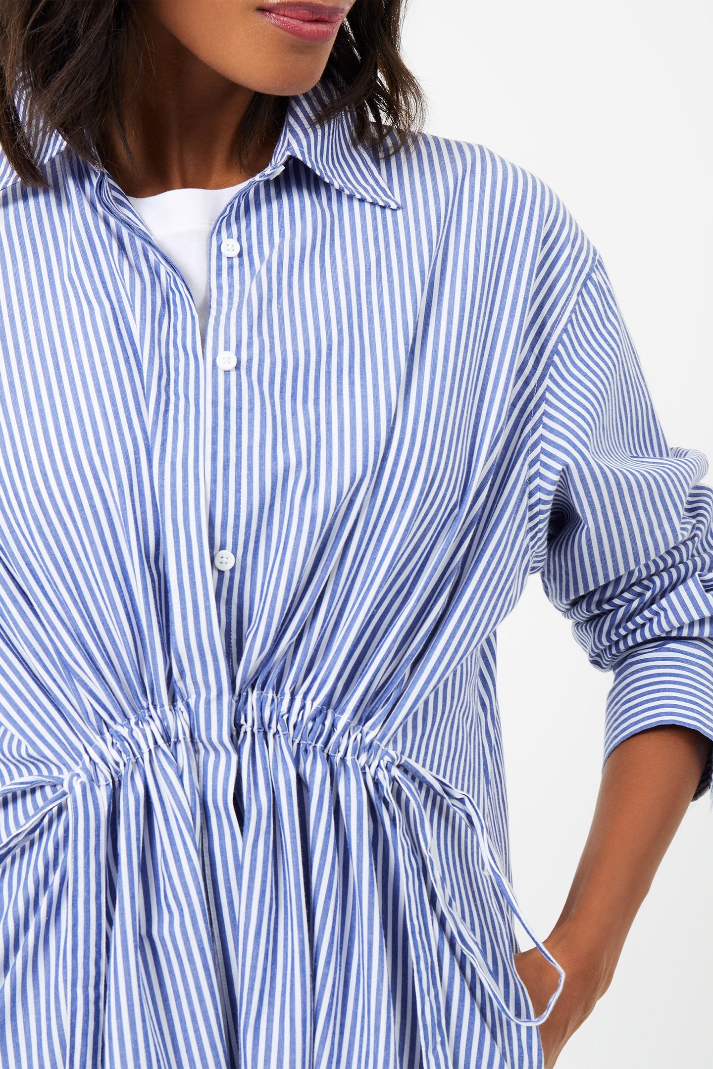 RHODES POP STRP SHIRT DRSS LINEN WHITE/MARINE 4