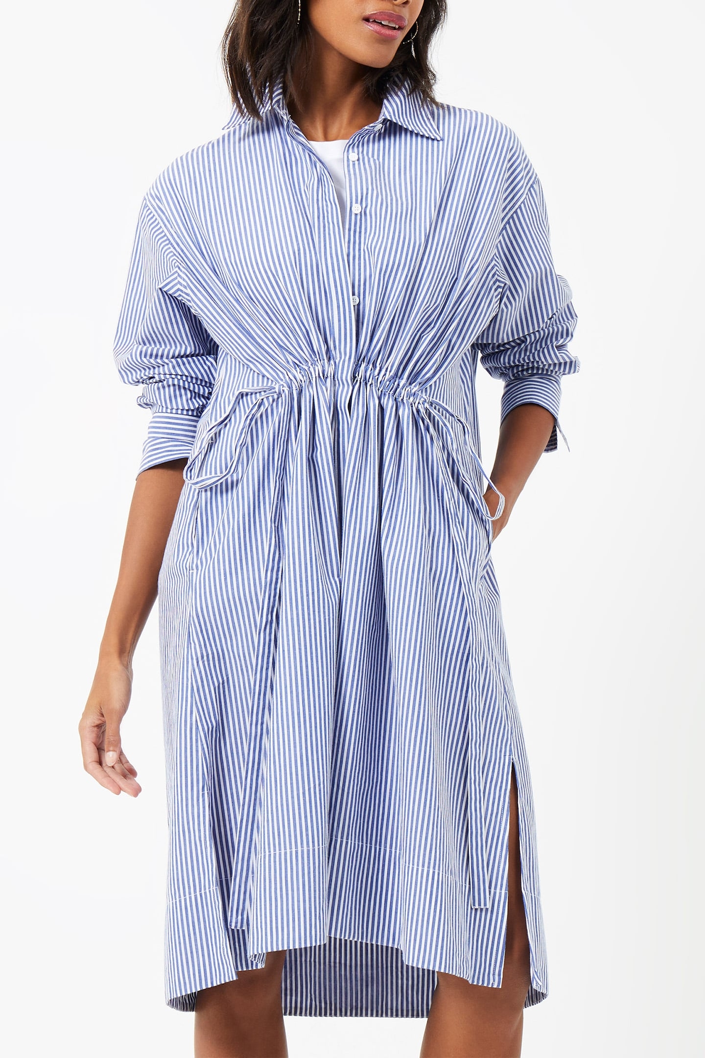 RHODES POP STRP SHIRT DRSS LINEN WHITE/MARINE 1