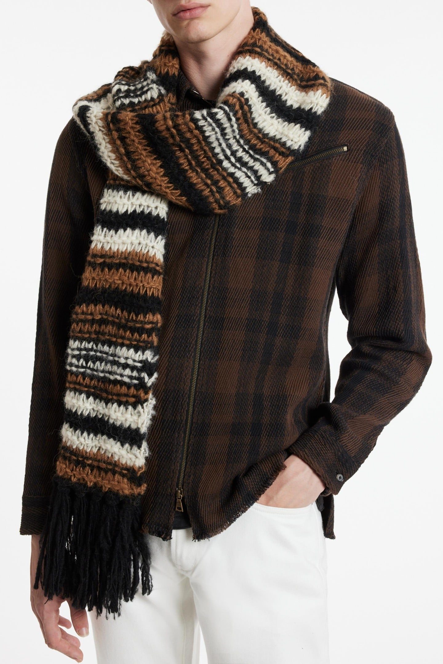 SOBRALIA TEXTURE STITCH STRIPE SCARF CARAMEL 2