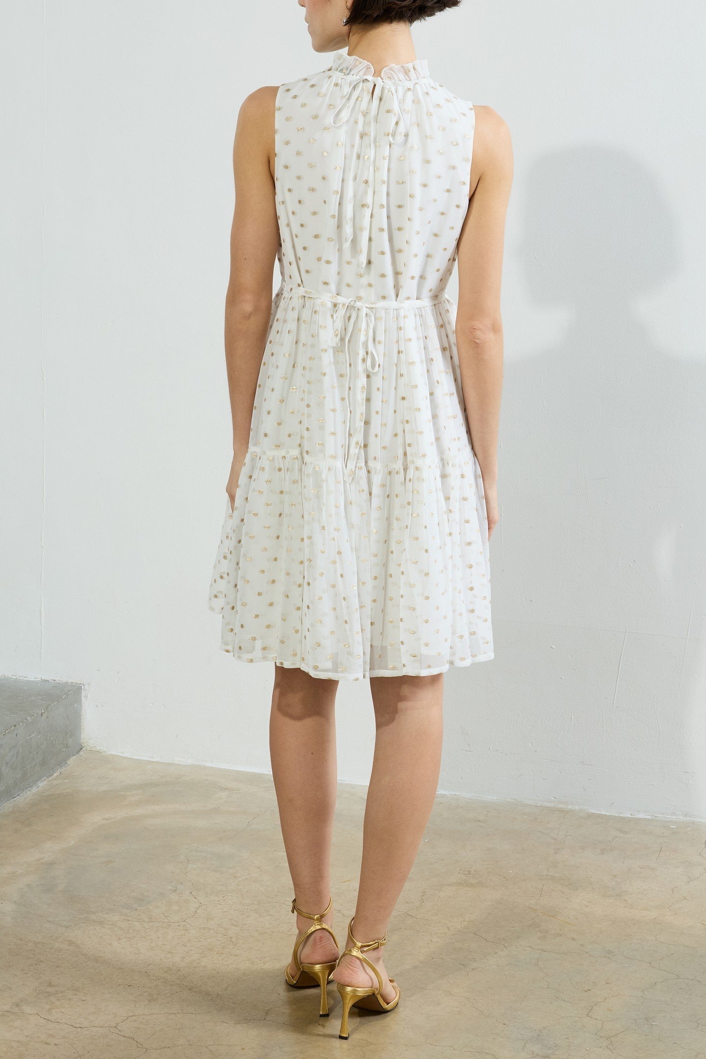 ARLO JACQUARD TIERED DRESS SUMMER WHITE/GOLD 2