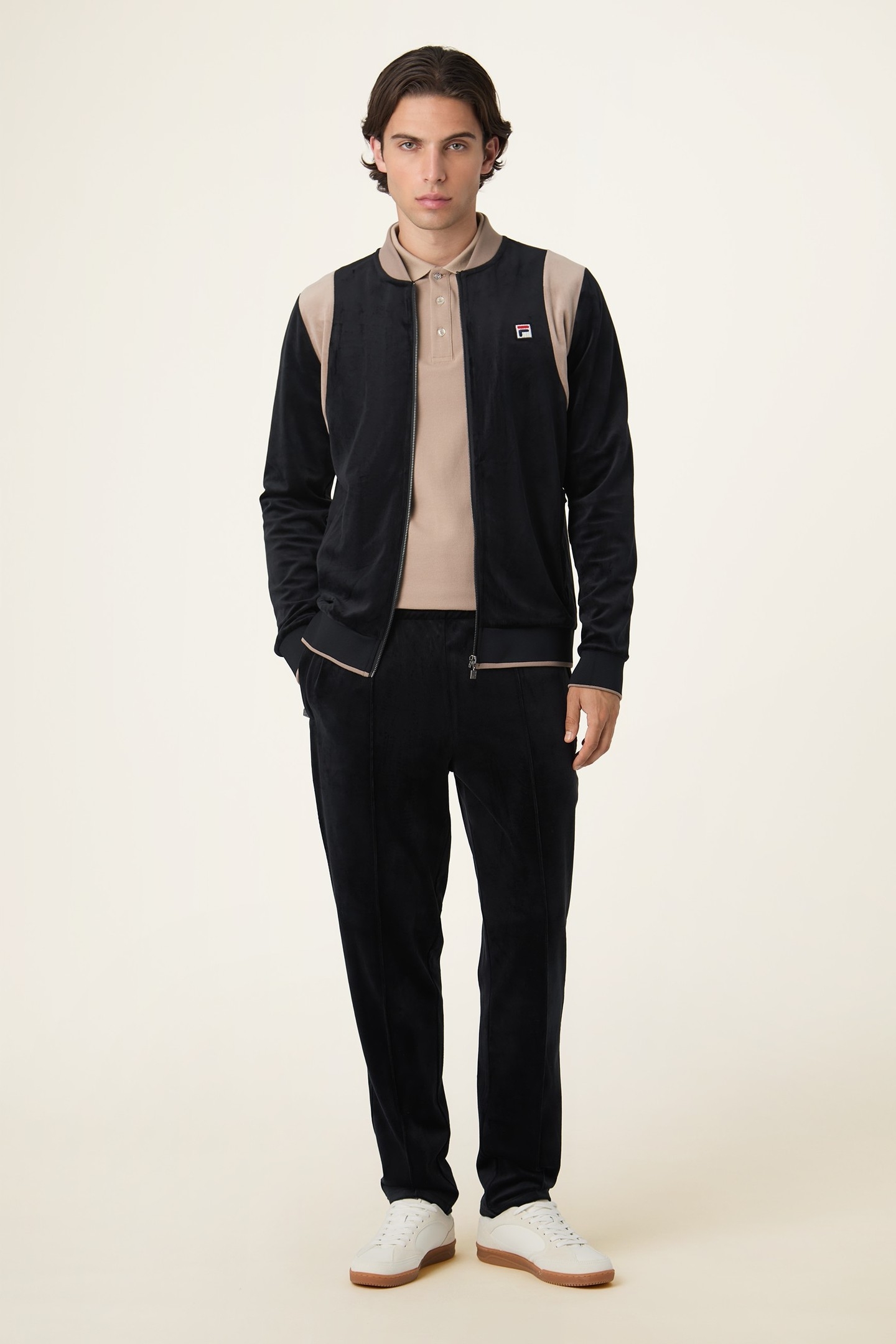 ADRIANO REGULAR VELOUR TRACK JACKET BLACK-TAUPE GRAY 3