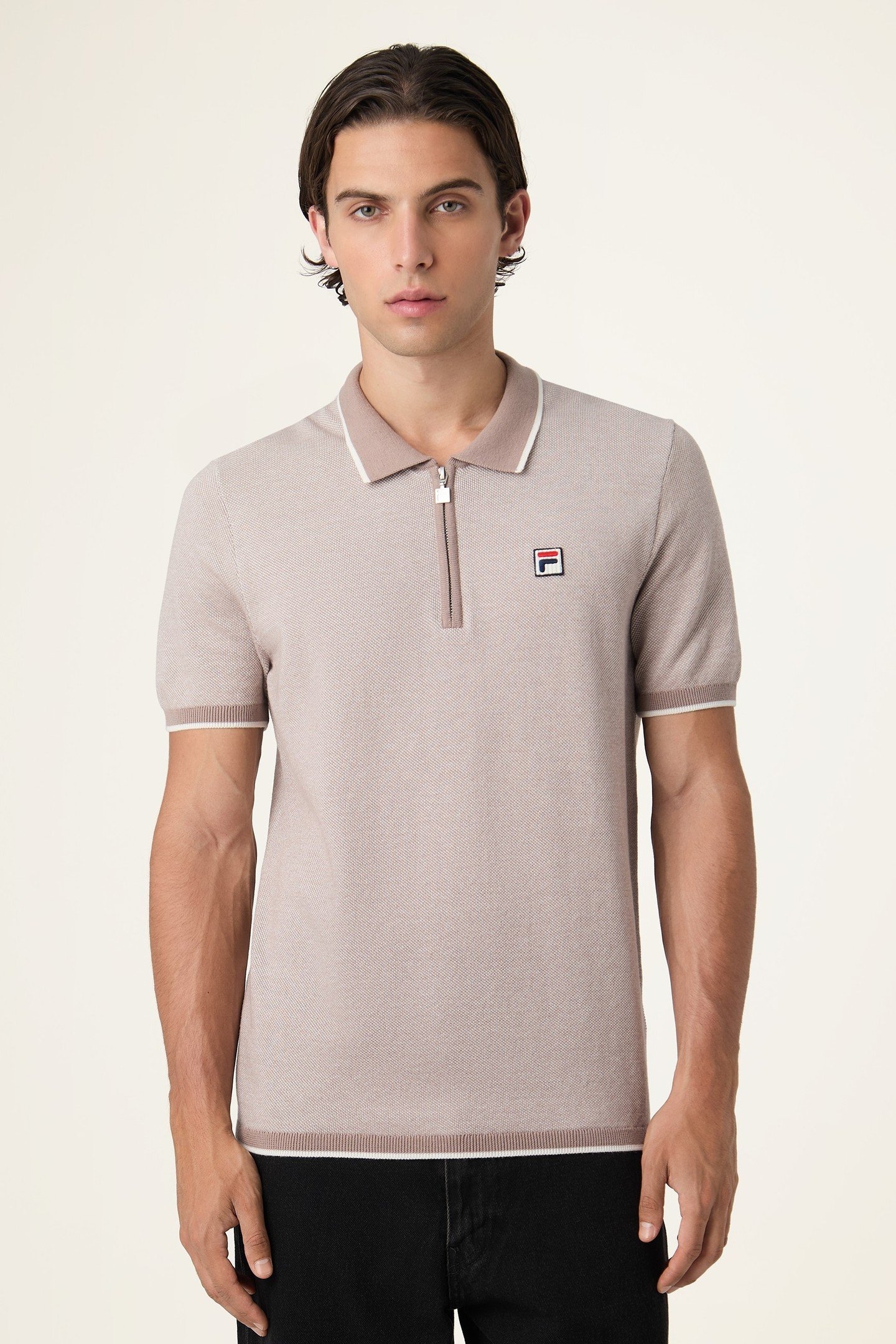 LUCINO REGULAR KNIT POLO SHIRT TAUPE GRAY MELANGE 1