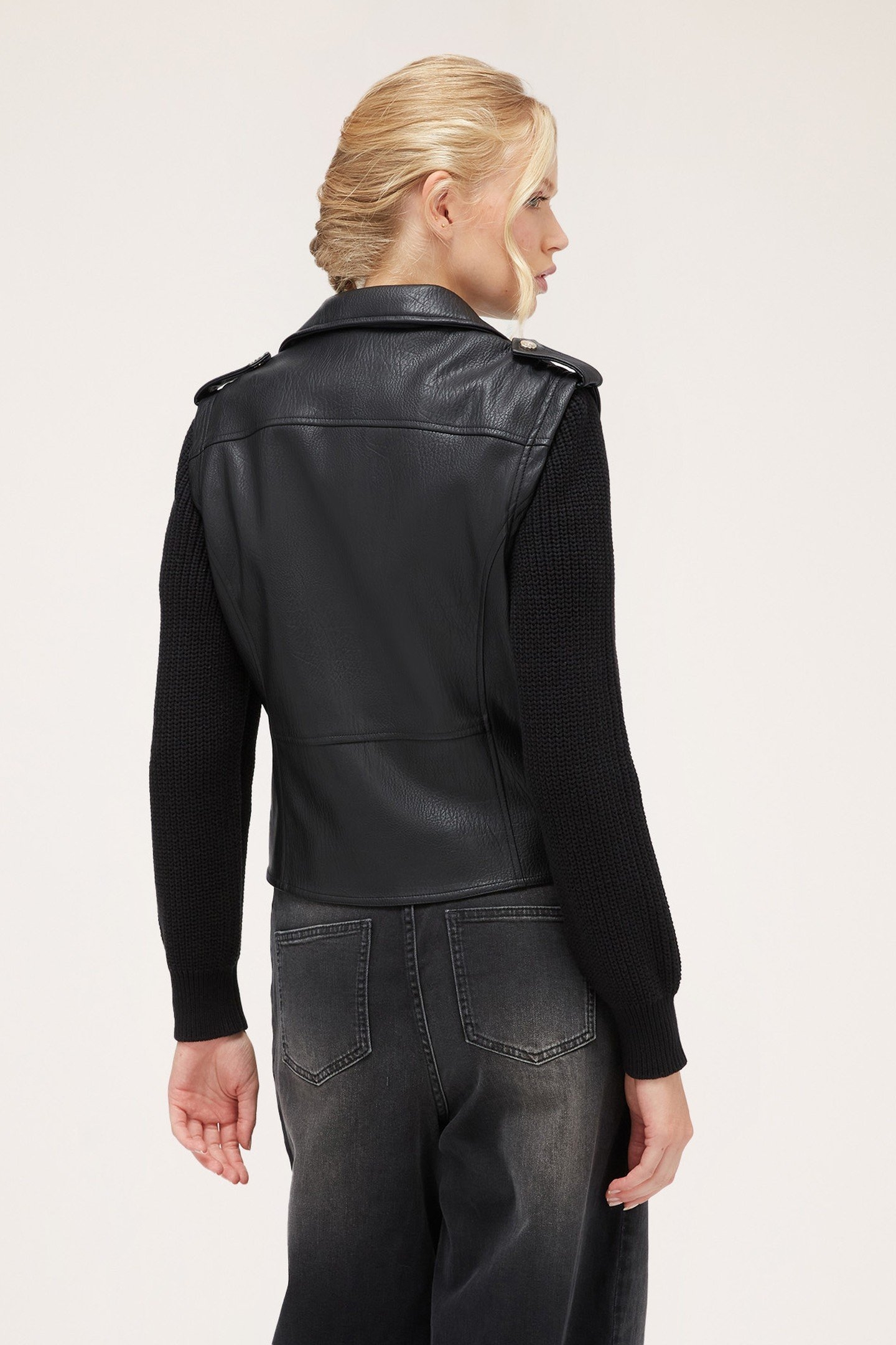 BIKER JACKET WITH KNIT SLEEVES BLACK 2